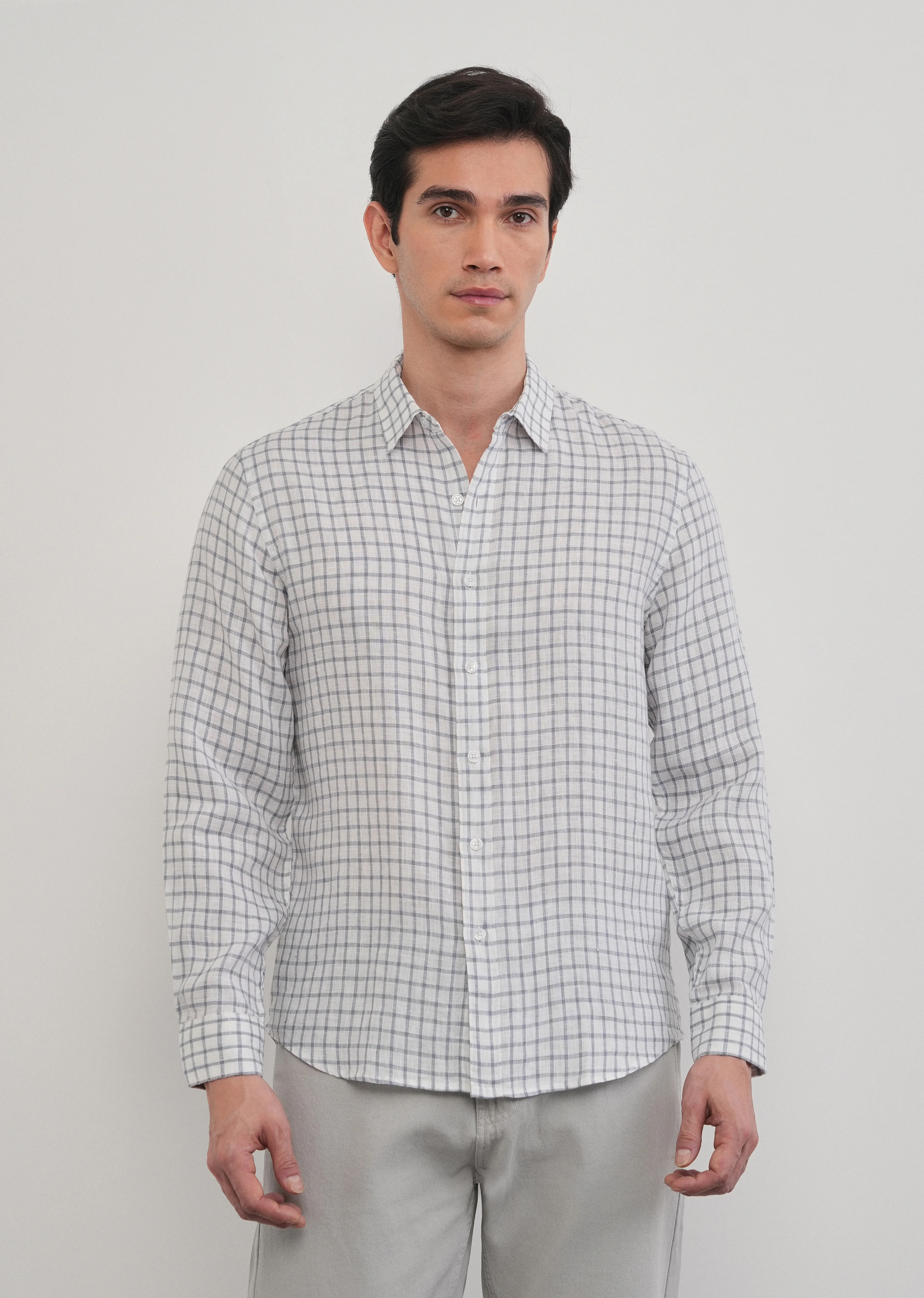 Blue 100% Pure Linen Check Shirt - Image 6