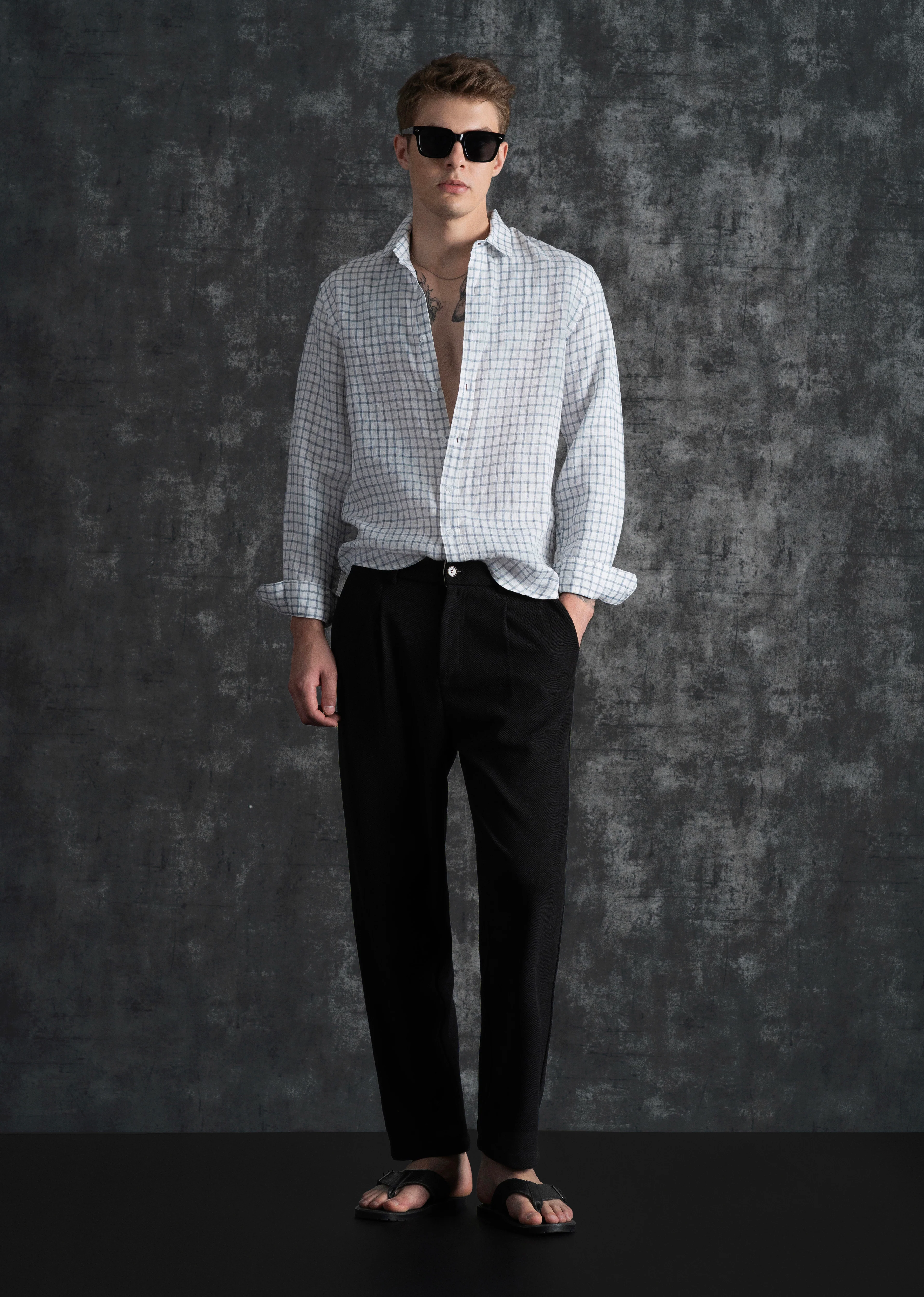 Blue 100% Pure Linen Check Shirt - Image 7