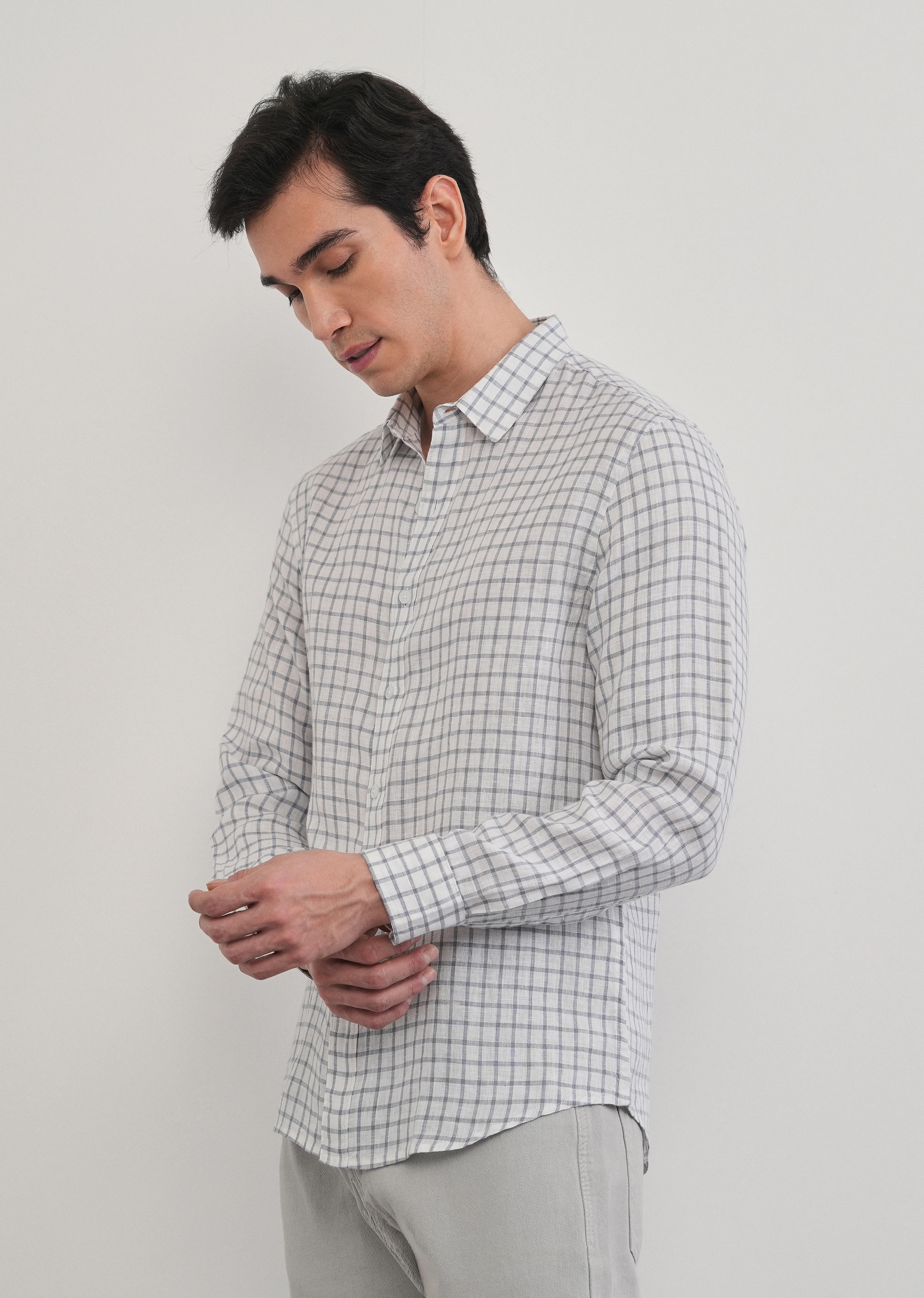 Blue 100% Pure Linen Check Shirt - Image 8