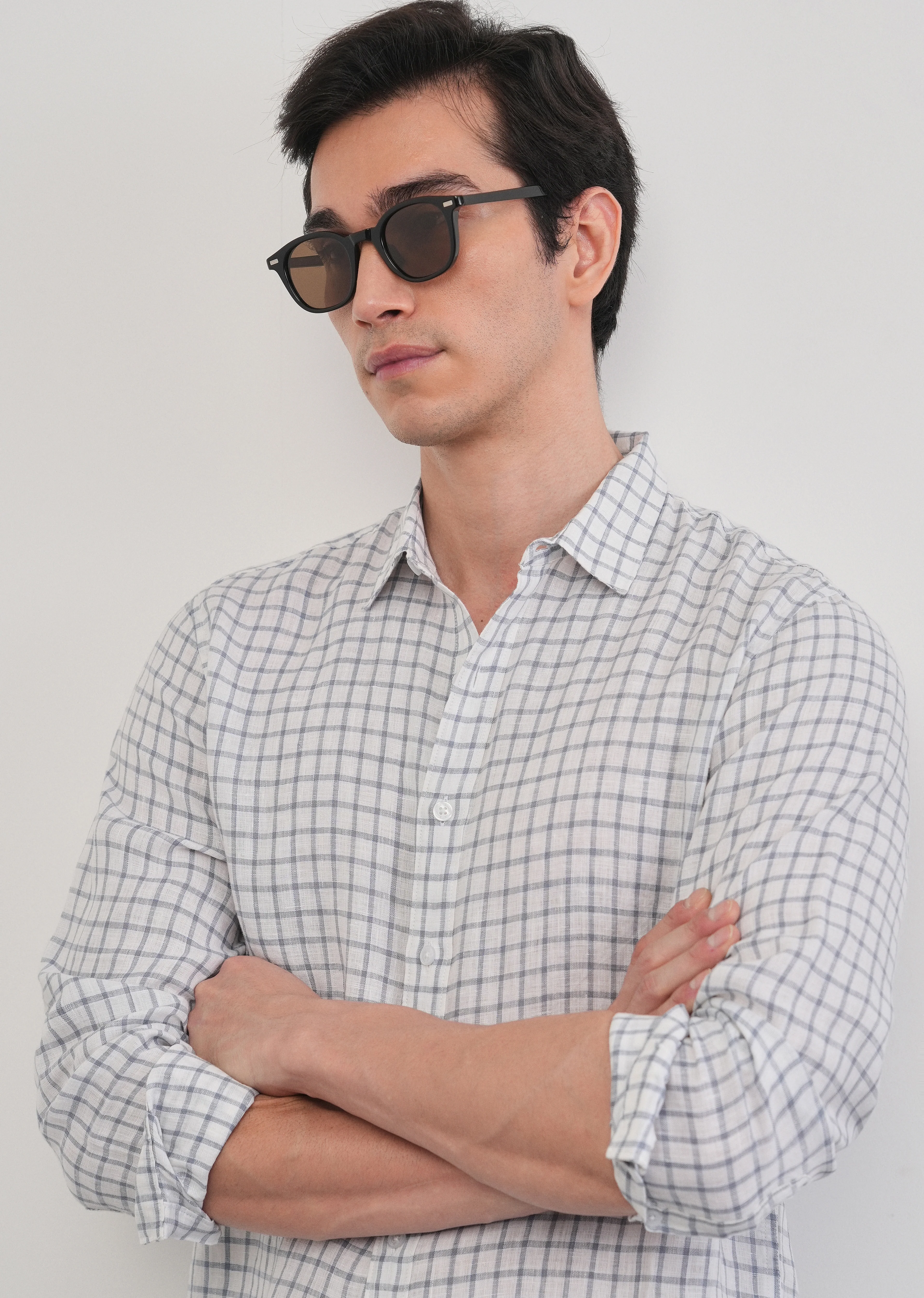 Blue 100% Pure Linen Check Shirt - Image 9