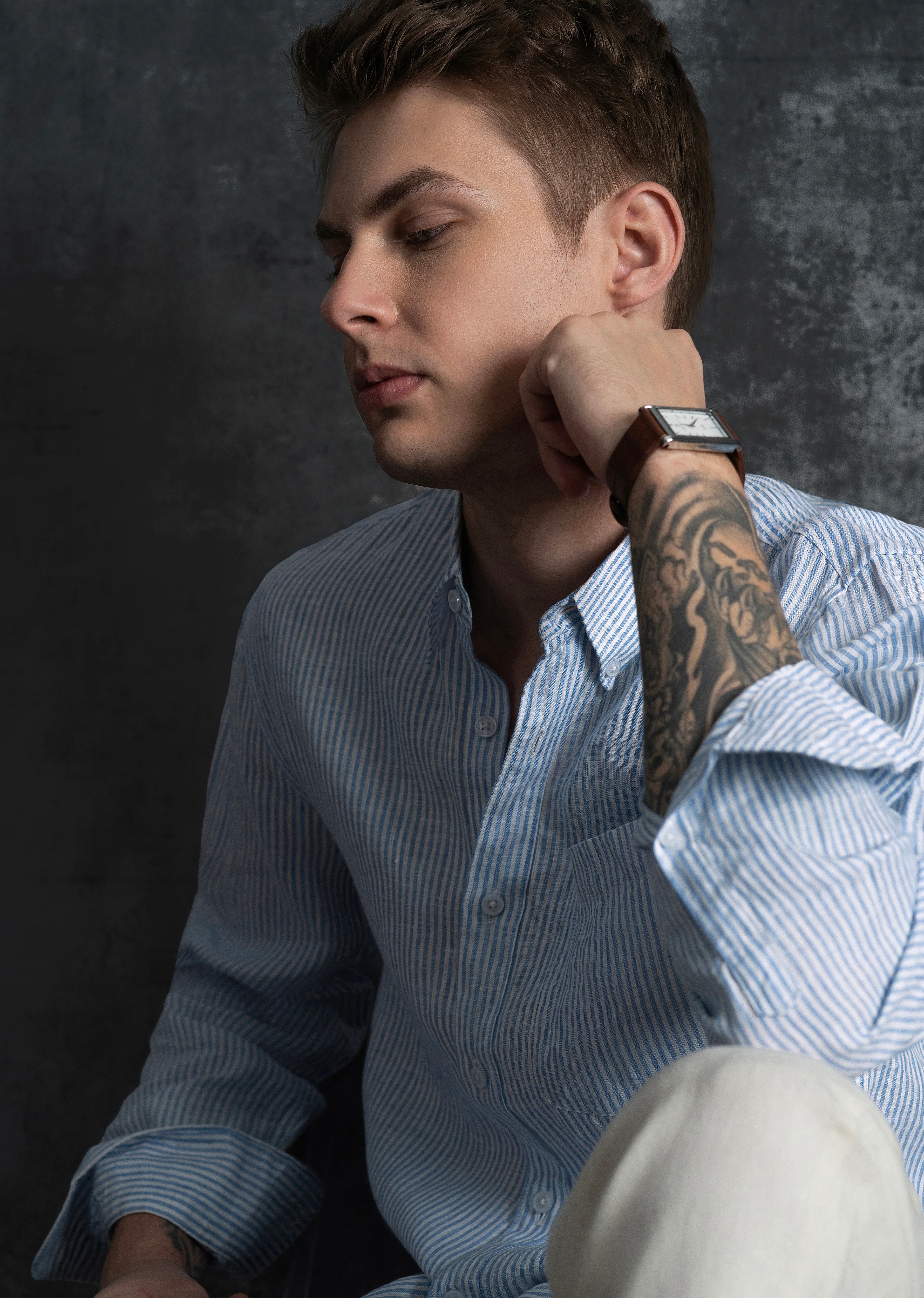 Blue 100% Pure Linen Stripe Shirt - Image 6