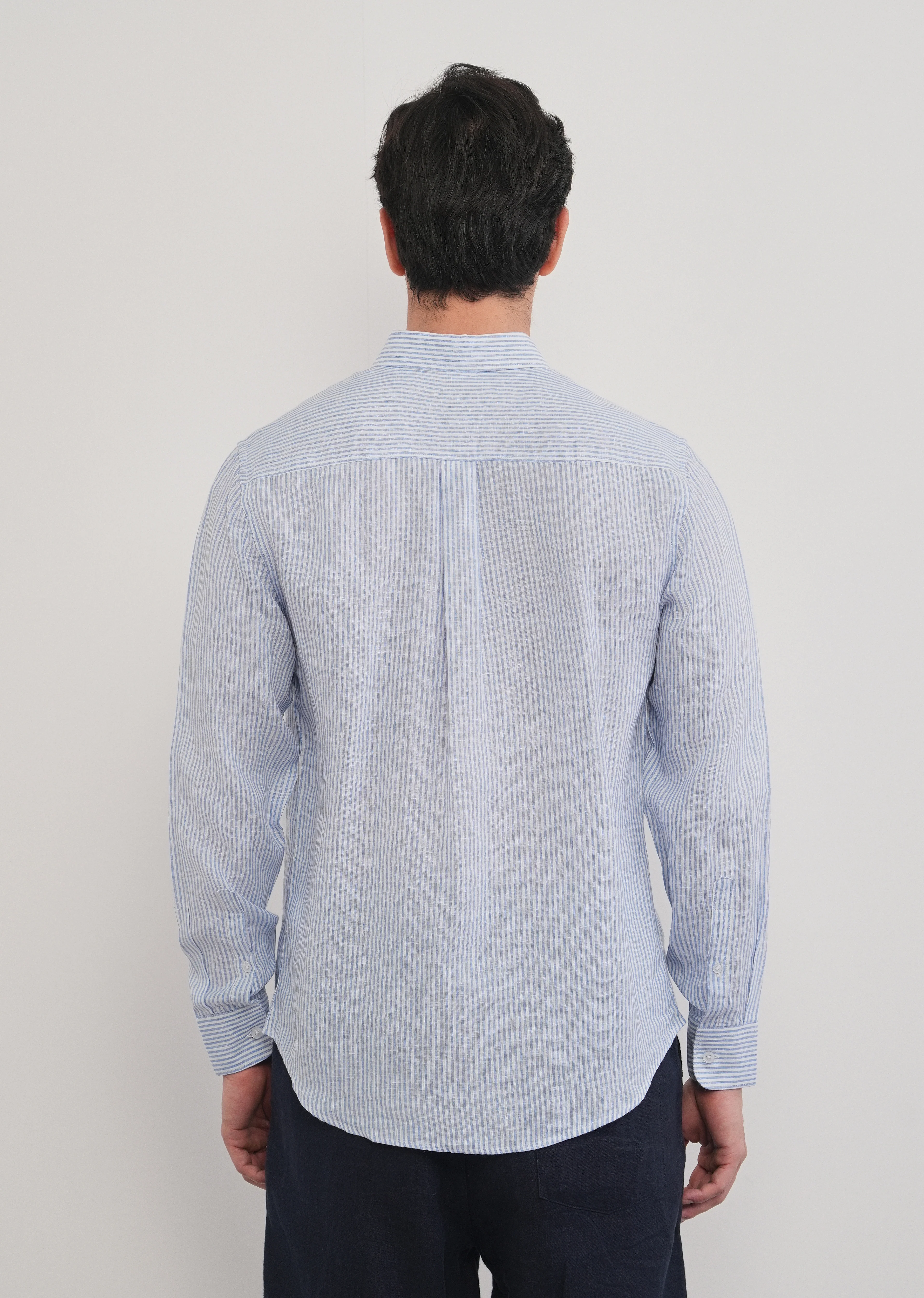 Blue 100% Pure Linen Stripe Shirt - Image 7