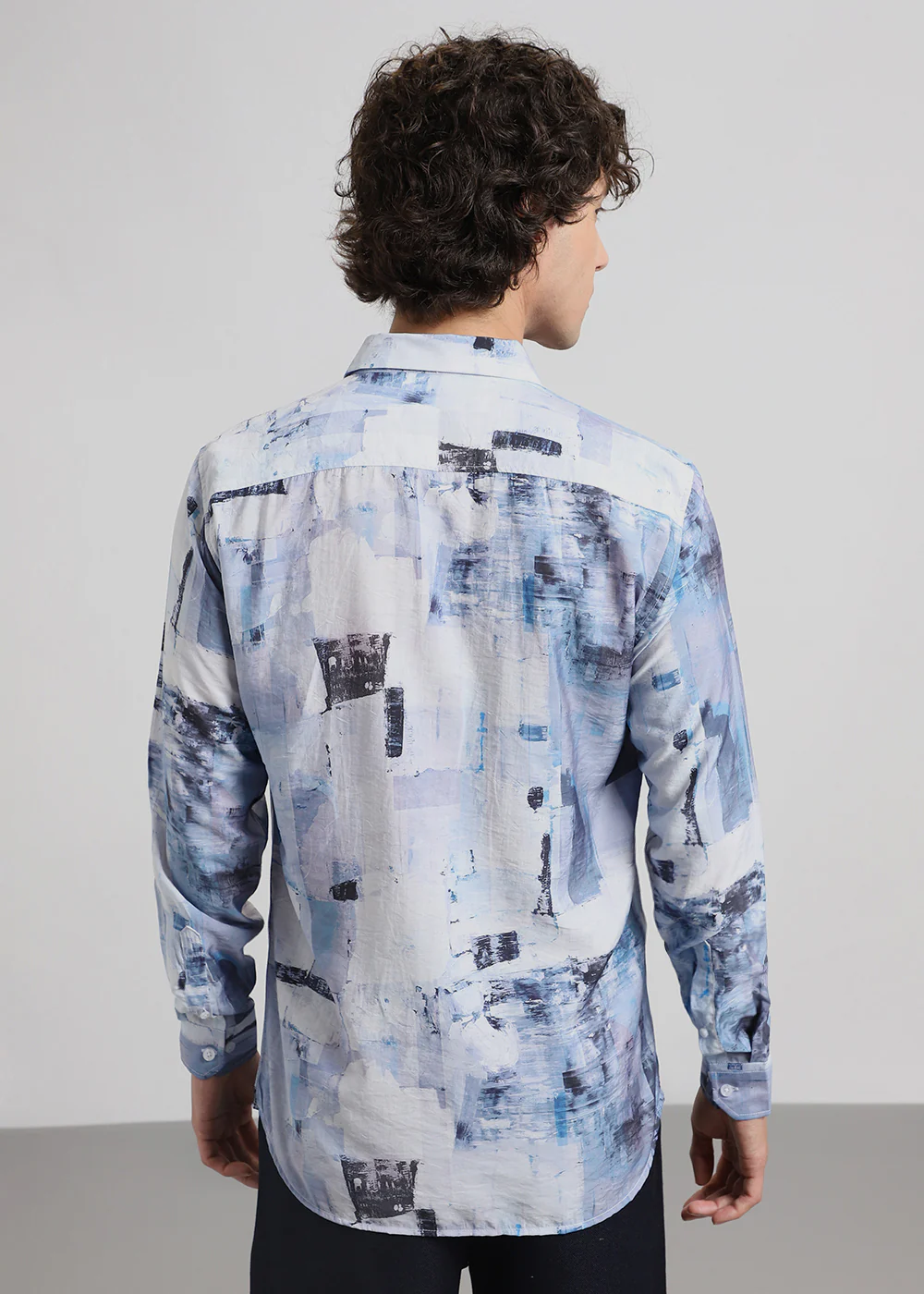 Blue Abstract Brush Print Shirt - Image 4