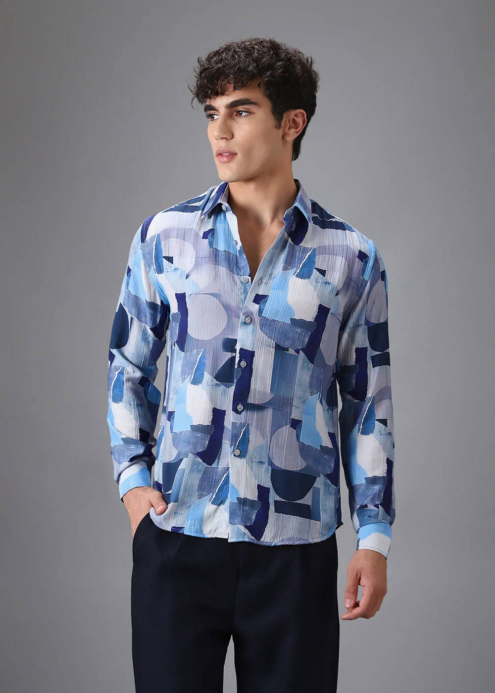 Blue Abstract Crushed Printed Shirt - Image 3