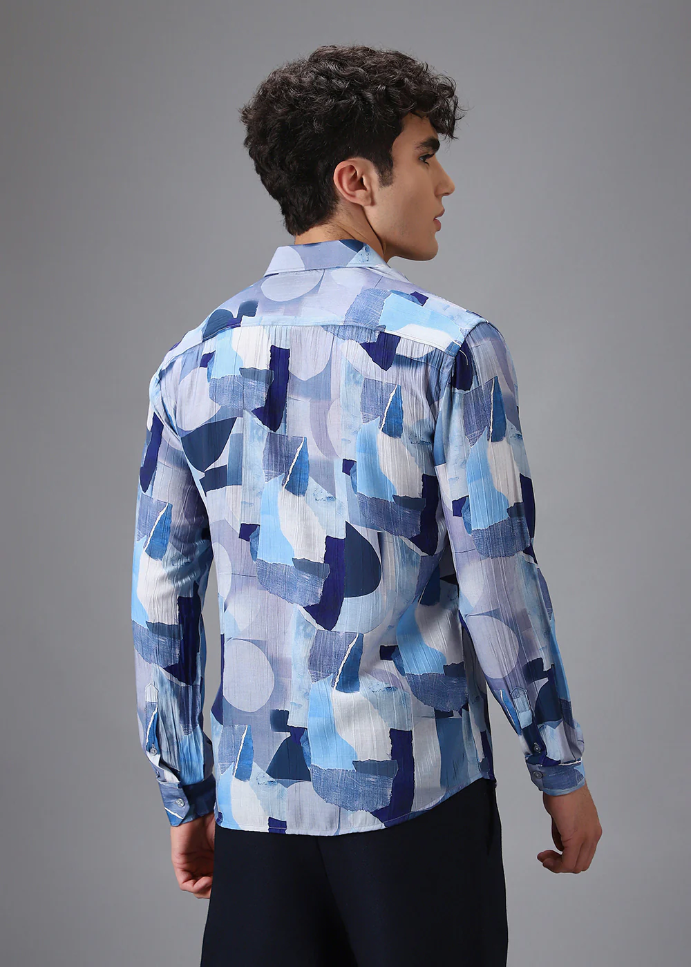 Blue Abstract Crushed Printed Shirt - Image 4