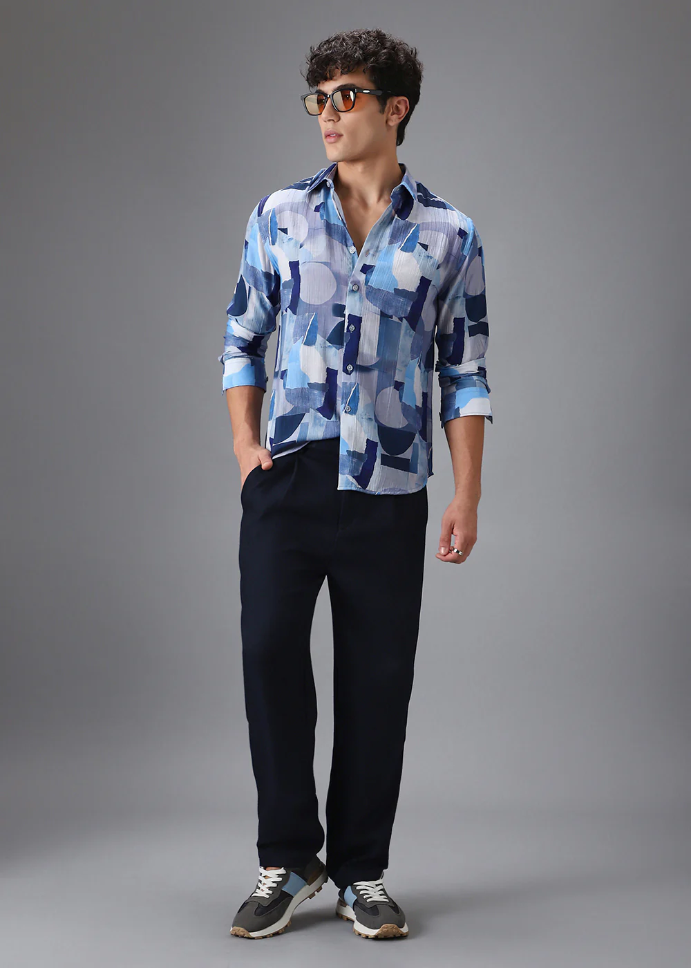 Blue Abstract Crushed Printed Shirt - Image 6