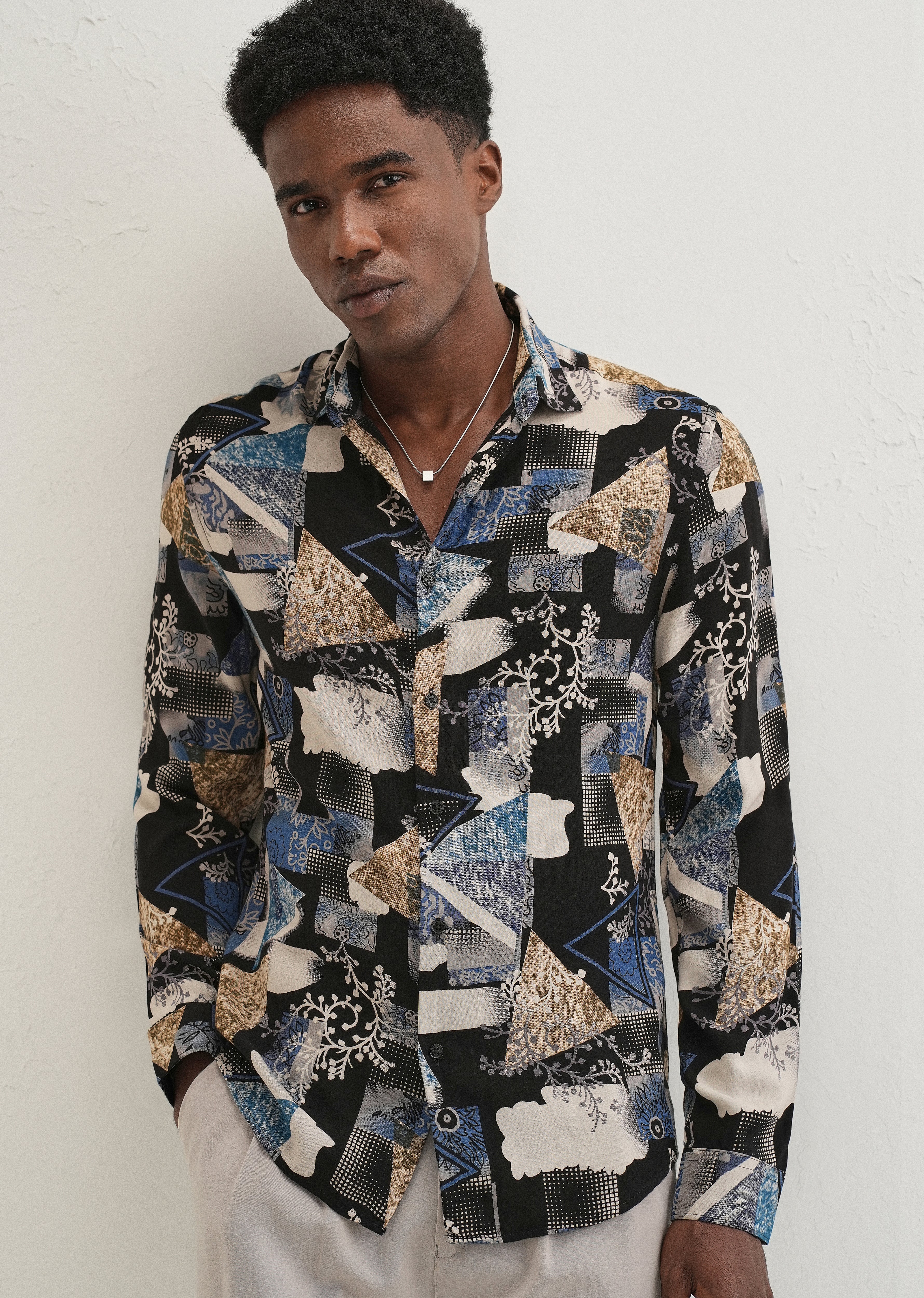 Blue Abstract Feather Shirt - Image 7