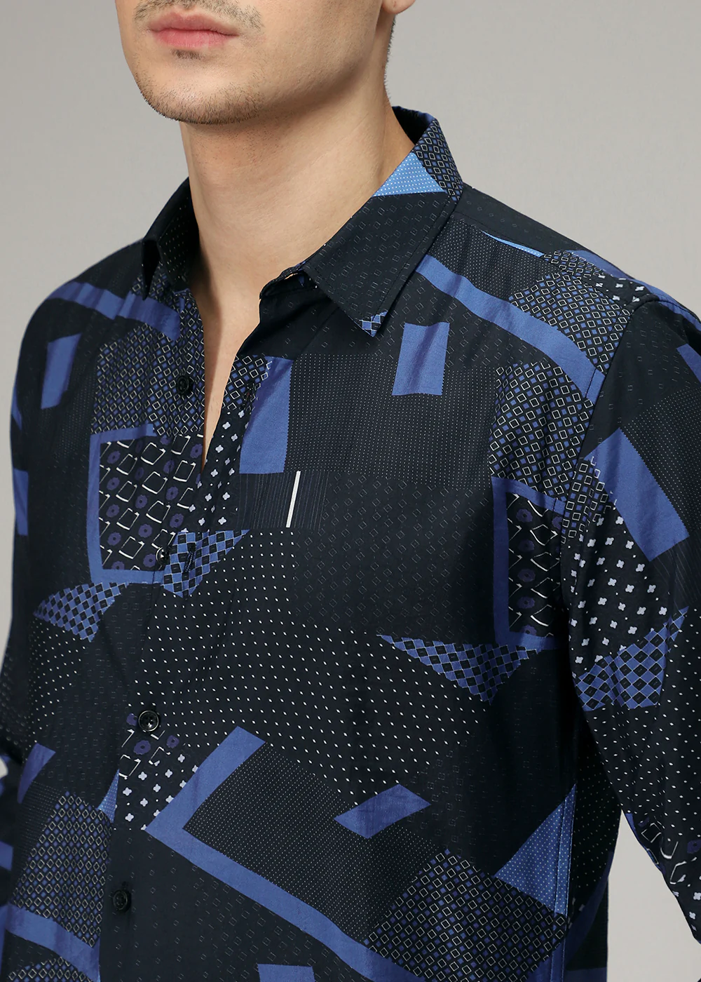 Blue Abstract Geometric Print Shirt - Image 2