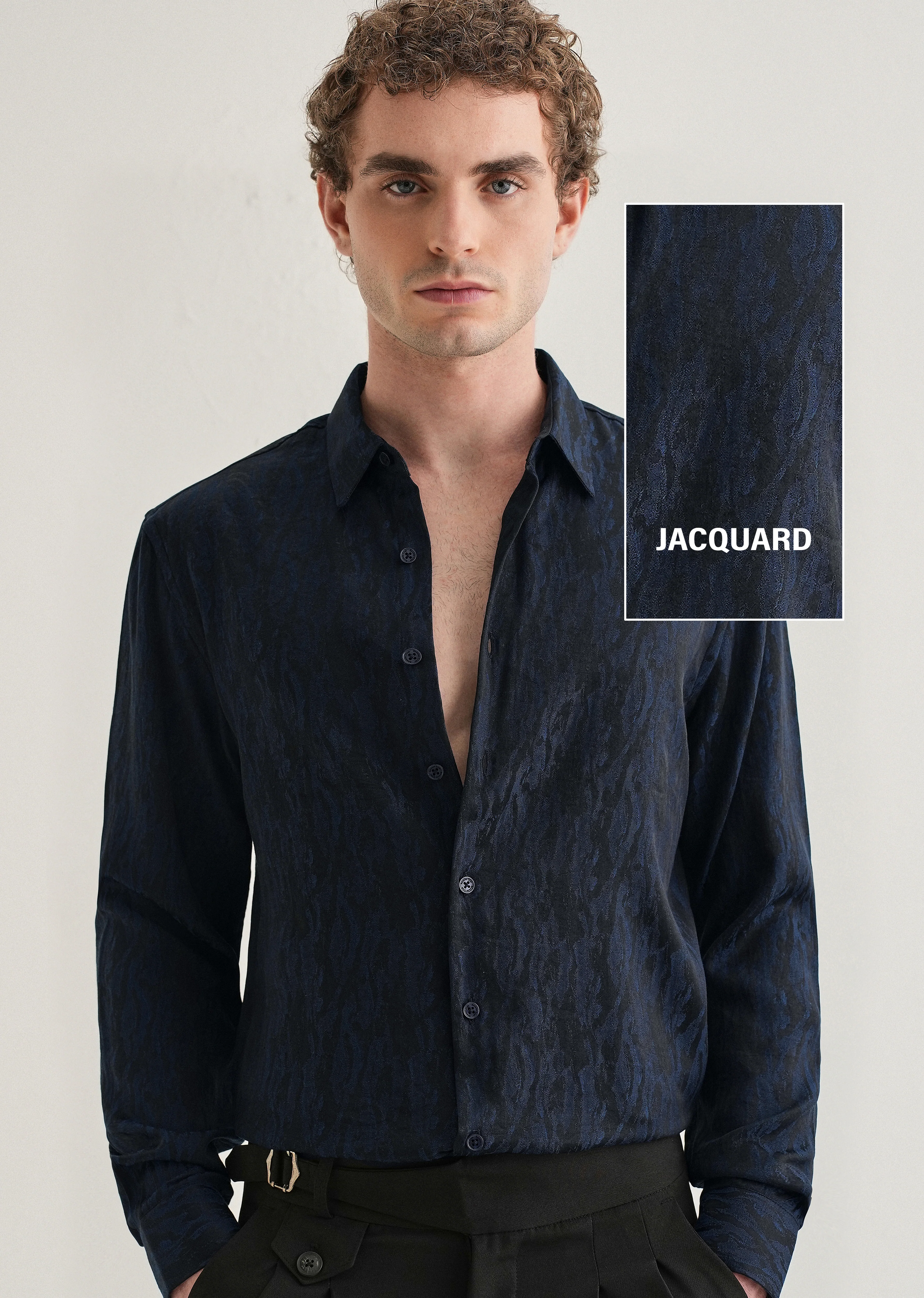 Blue Abstract Jacquard Shirt - Image 7