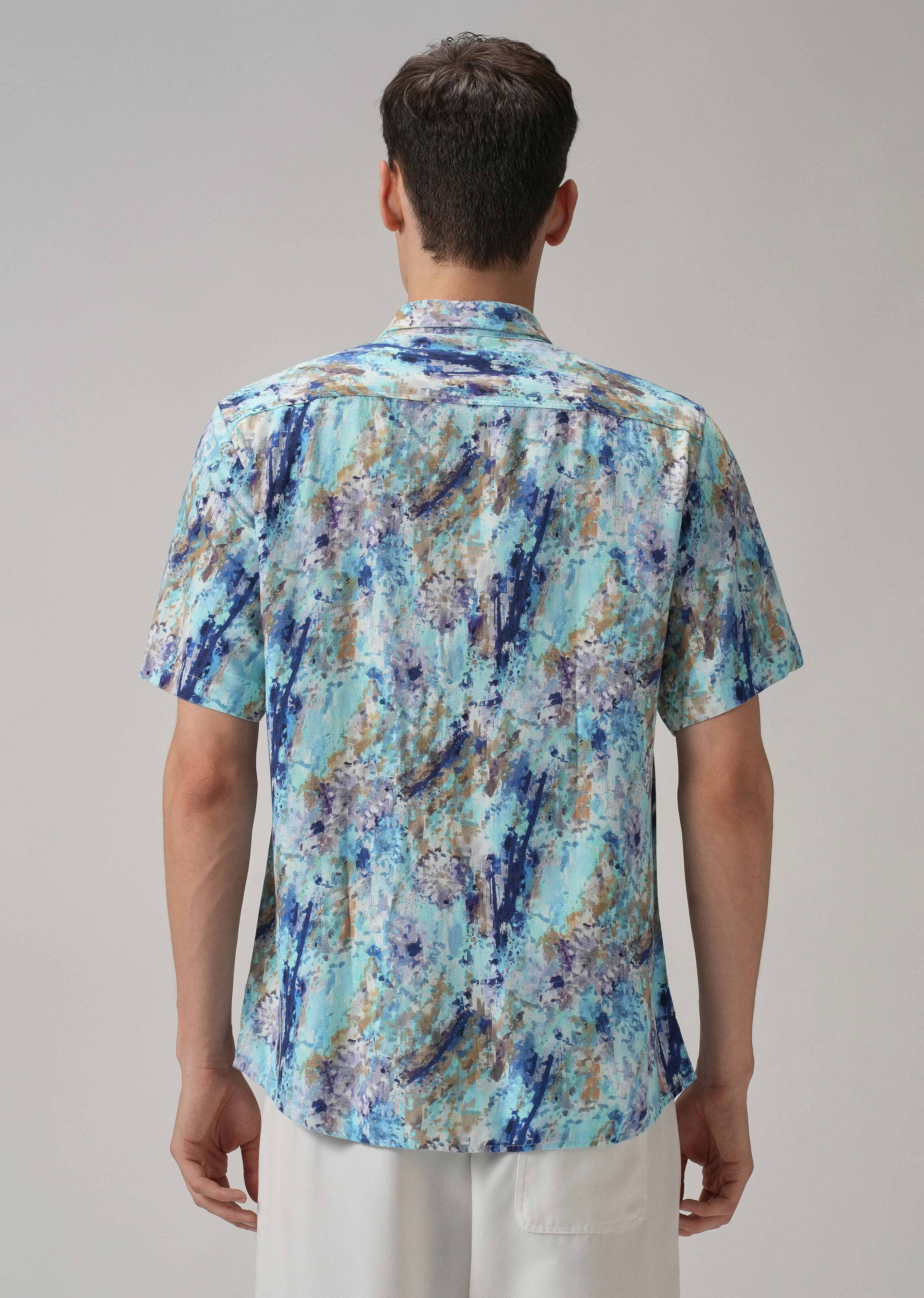 Blue Abstract Patch Half Sleeve shirt - Image 2