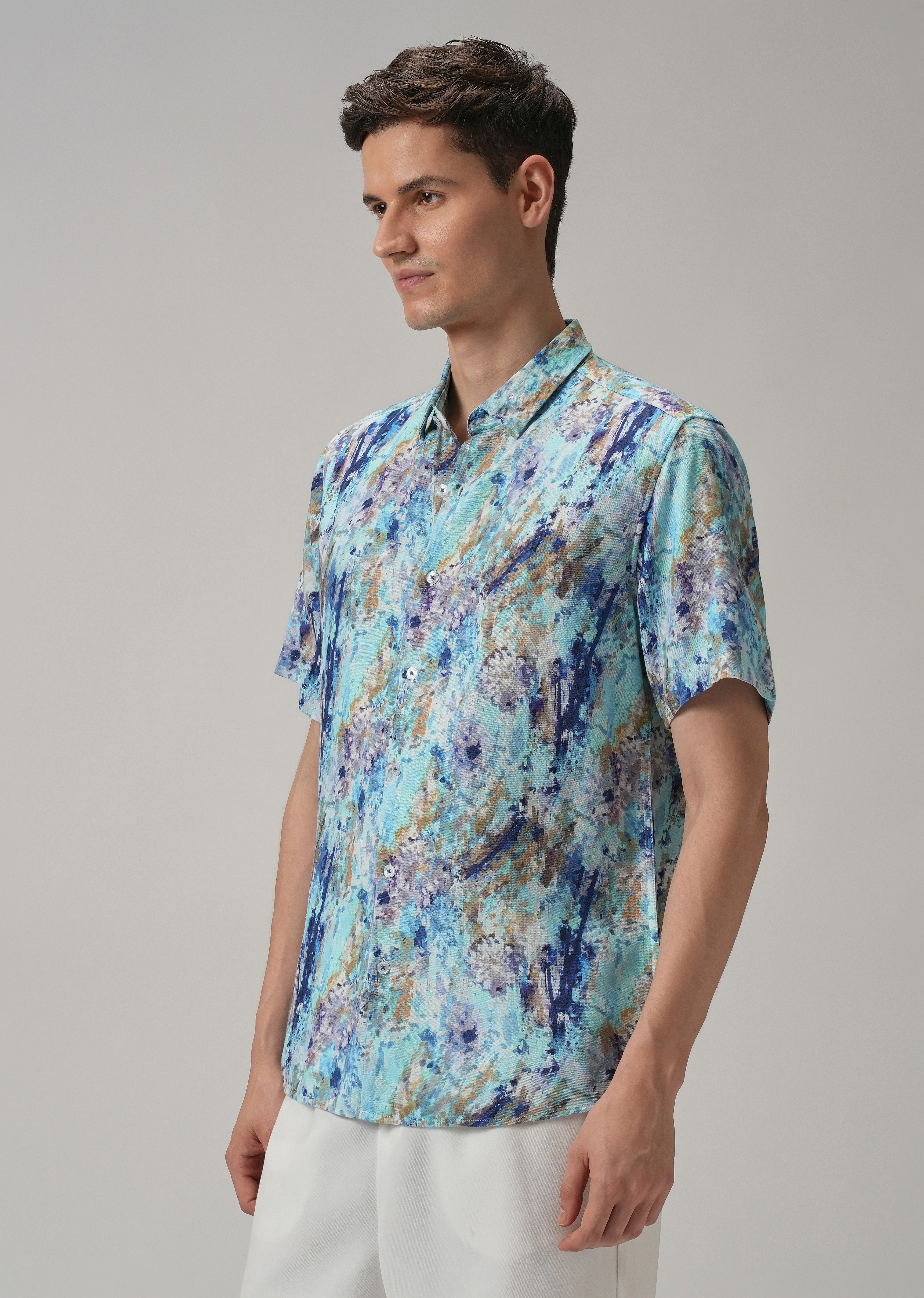 Blue Abstract Patch Half Sleeve shirt - Image 4