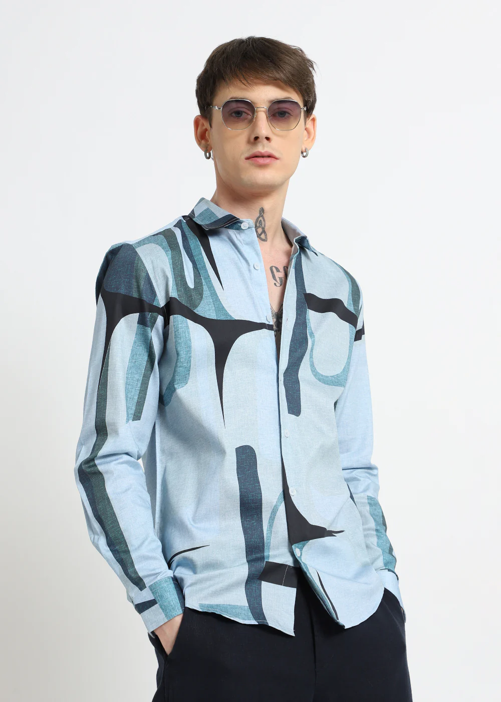Blue Abstract Printed Shirt - Image 2