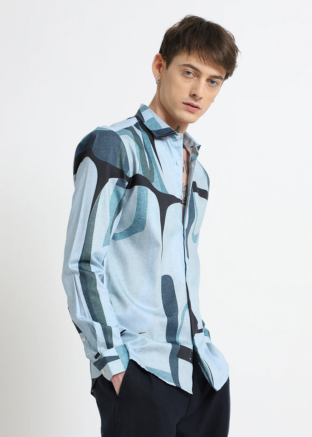 Blue Abstract Printed Shirt - Image 4