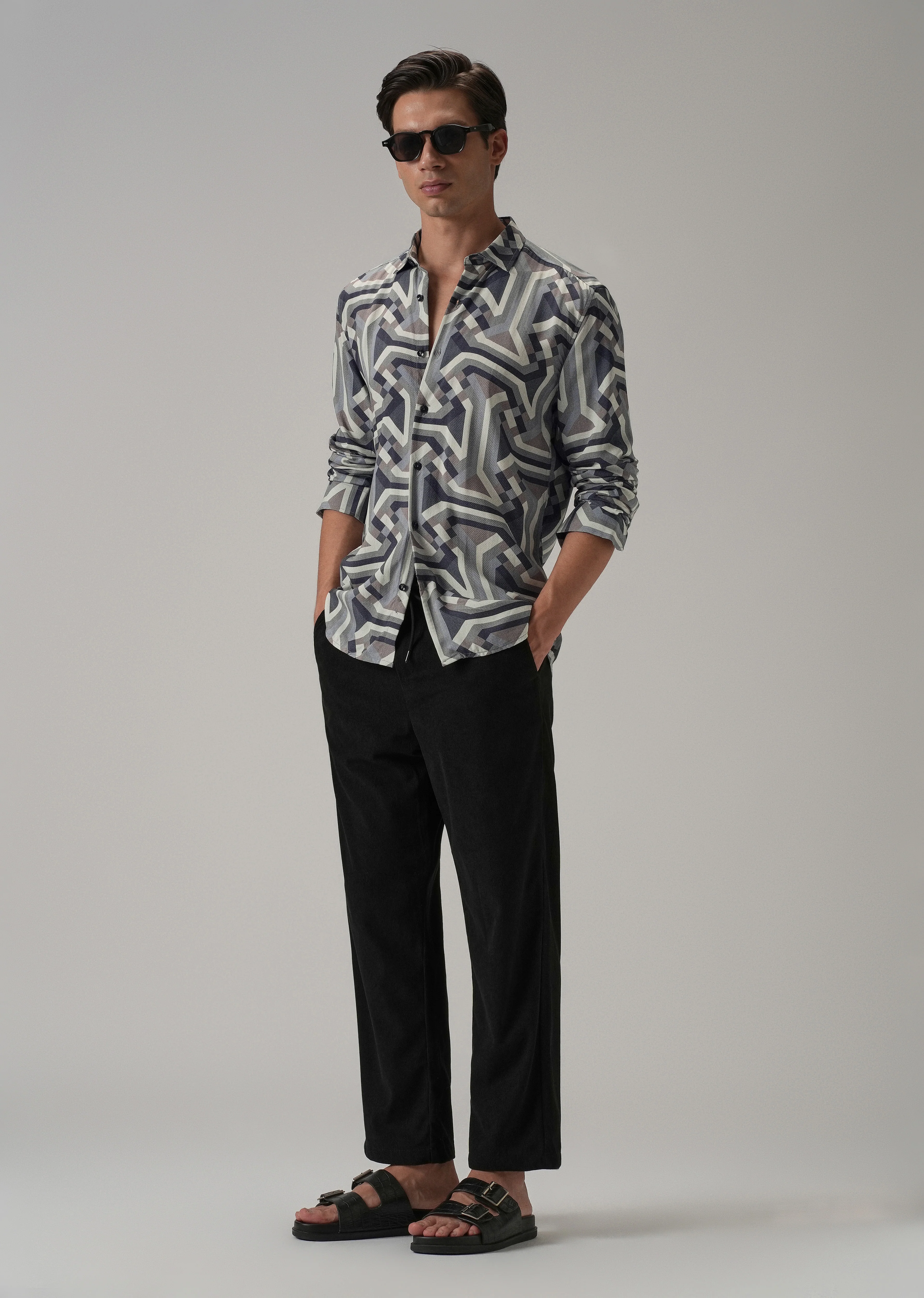 Blue Abstract Texture Printed Shirt - Image 6