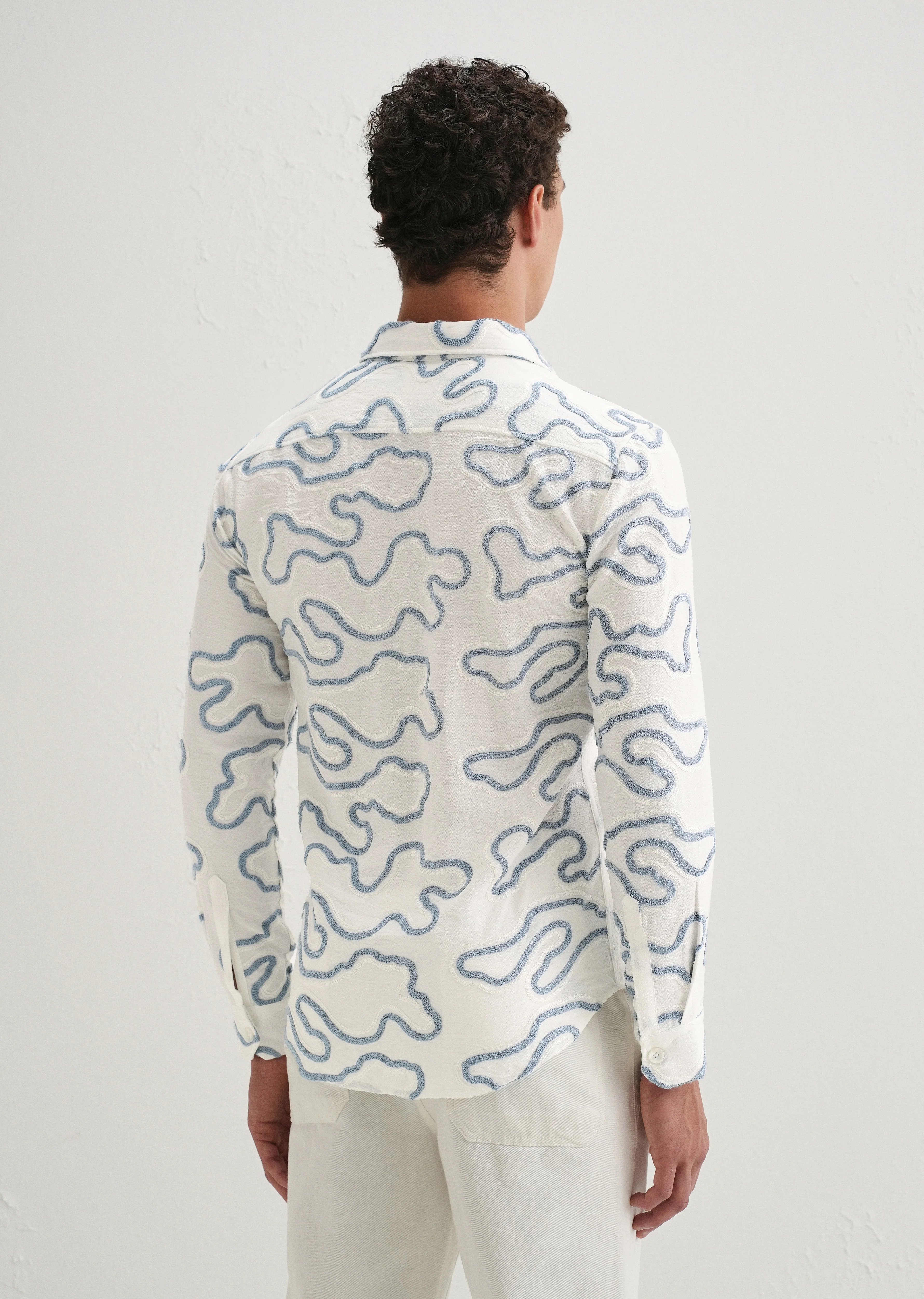 Blue Artistic Abstract Embroidery Shirt - Image 3