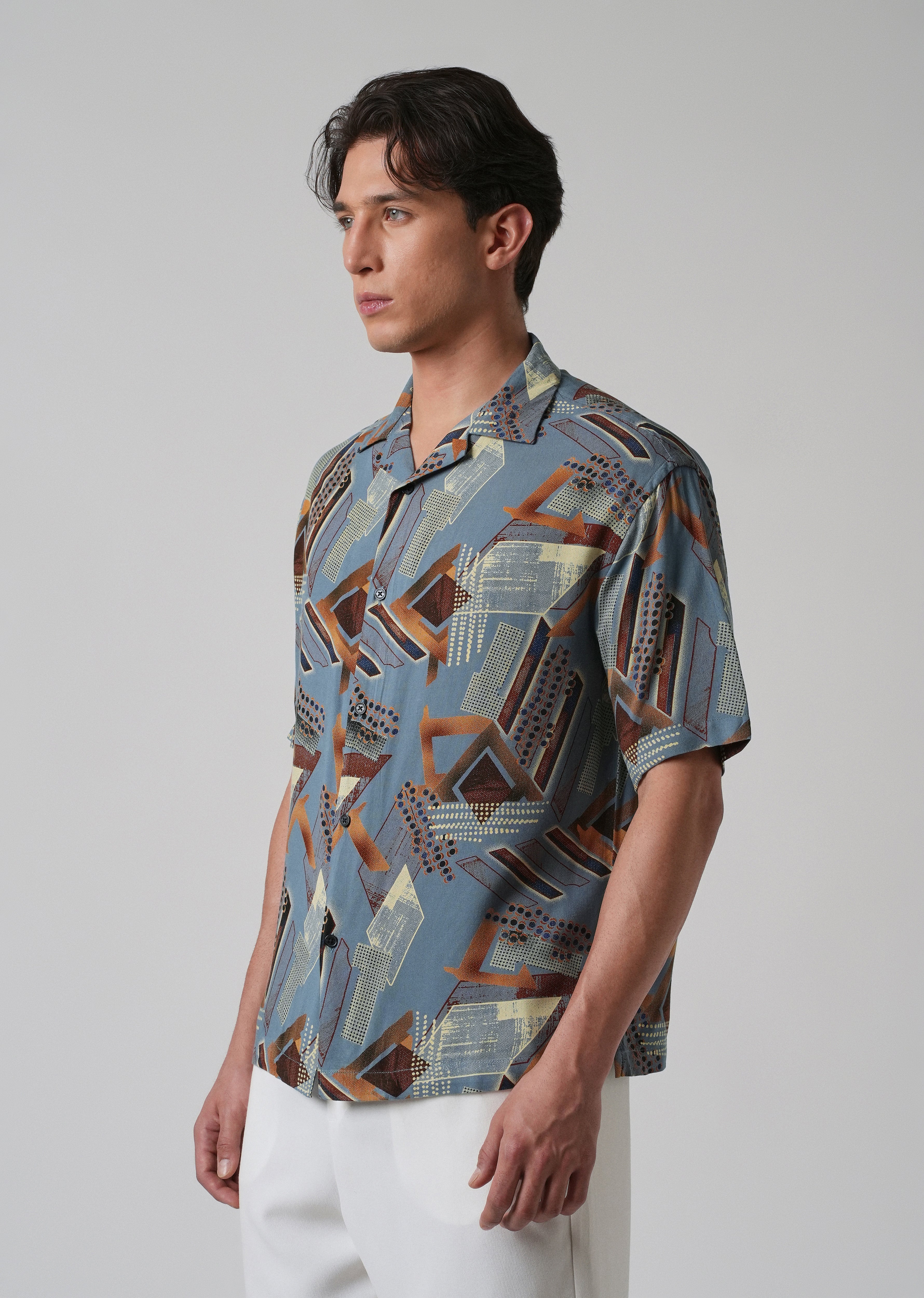 Blue Artistic Abstract Oversized Feather Shirt - Image 4