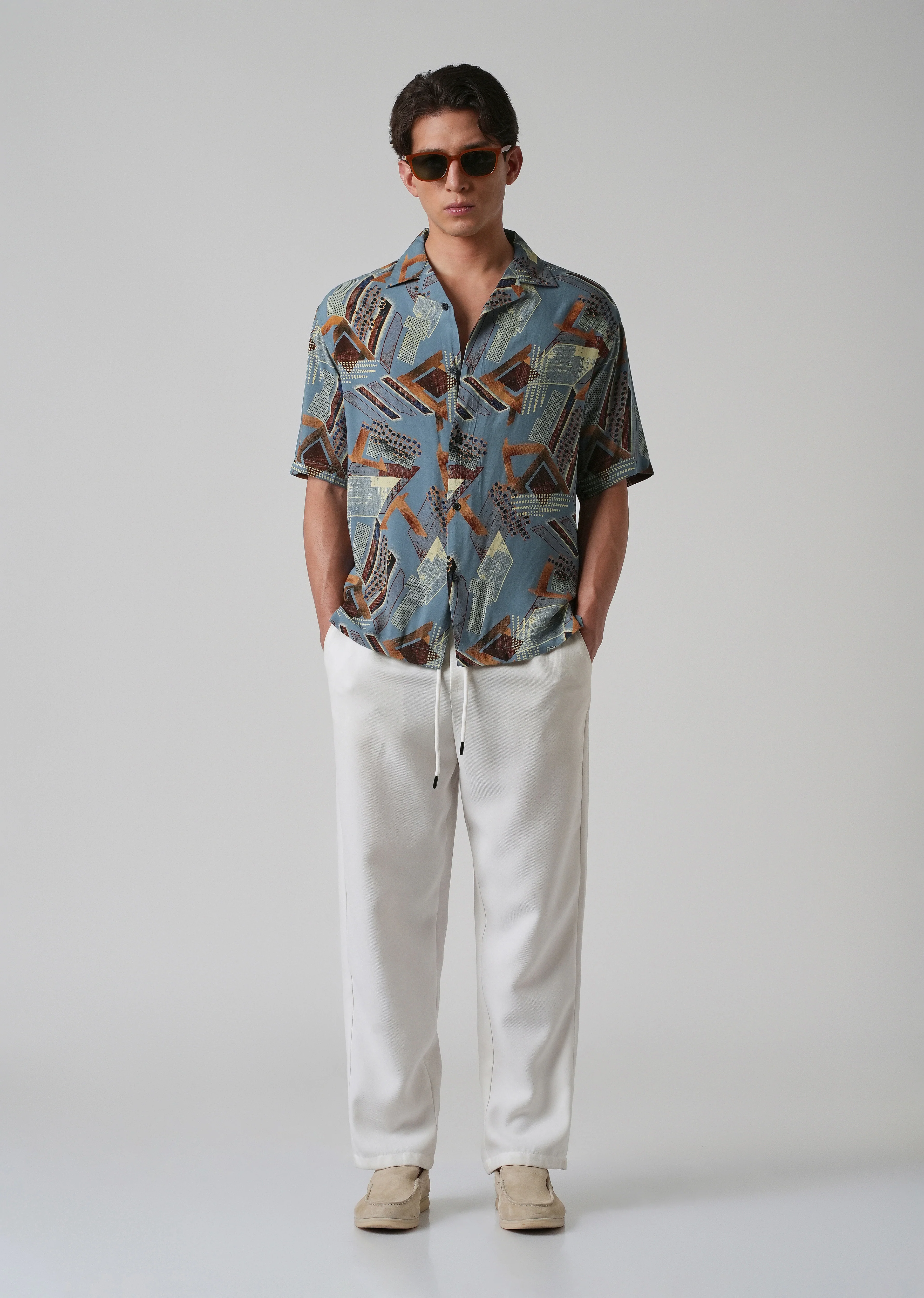 Blue Artistic Abstract Oversized Feather Shirt - Image 6