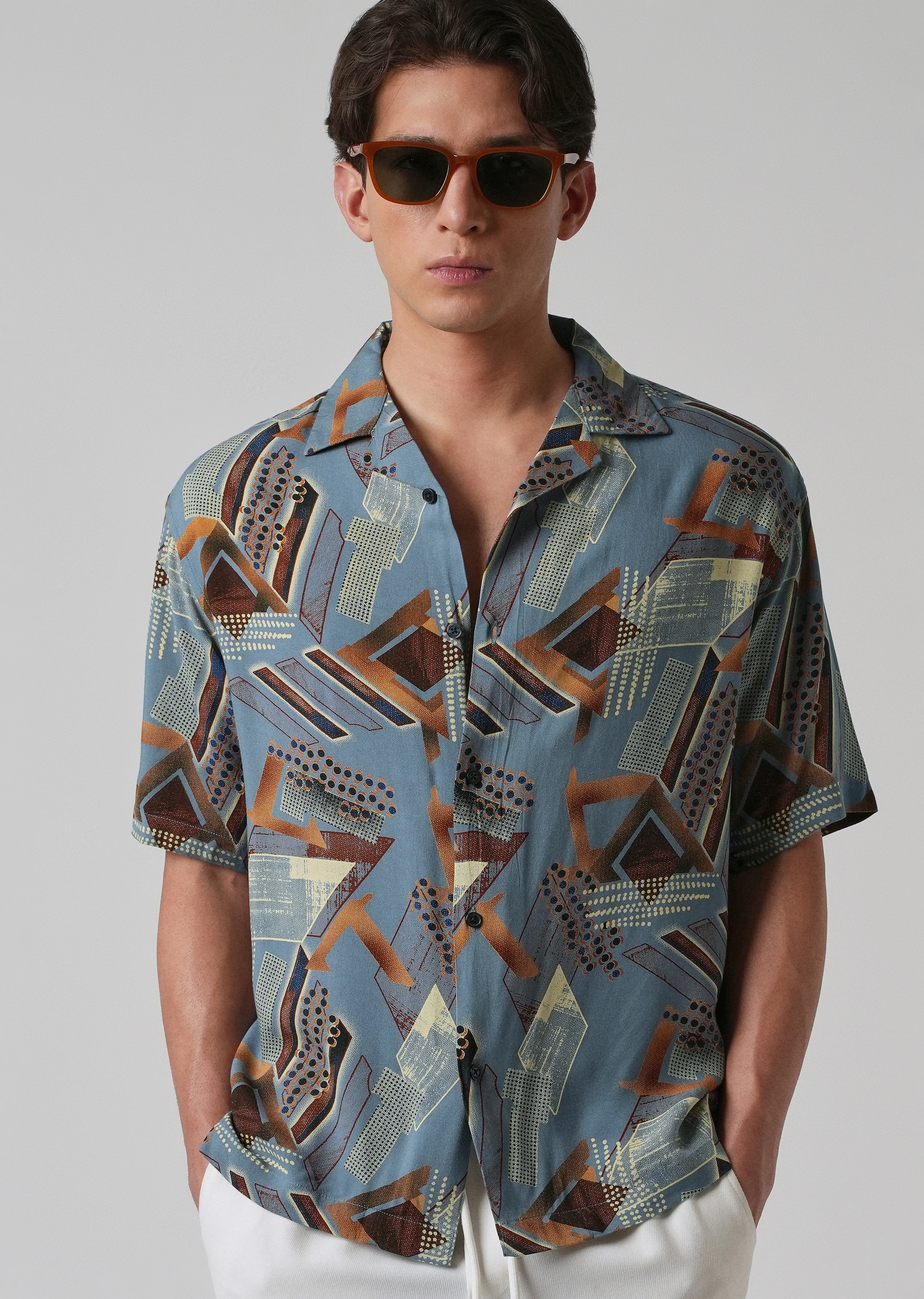 Blue Artistic Abstract Oversized Feather Shirt - Image 7