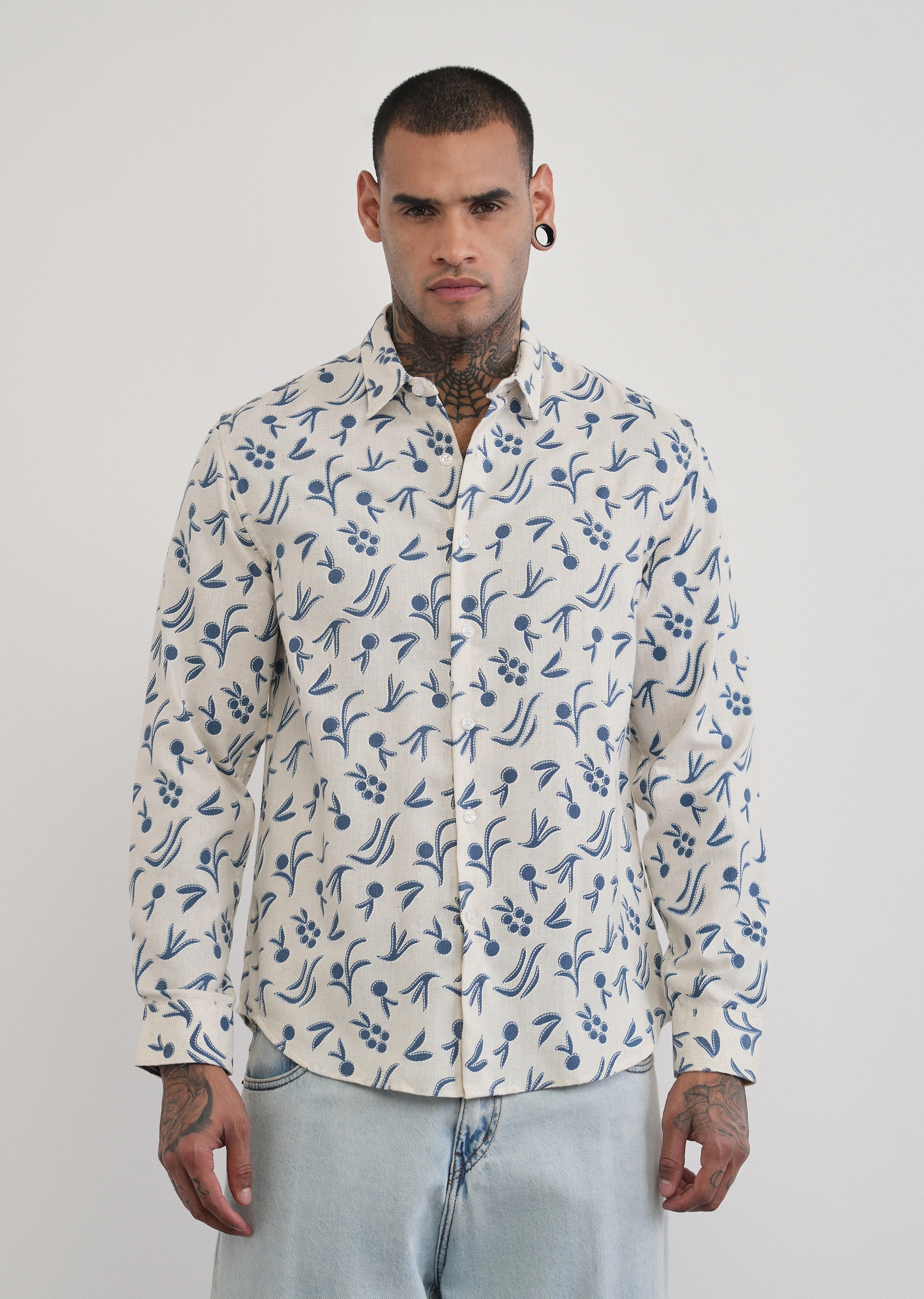 Blue Blended Linen Printed Shirt - Image 3