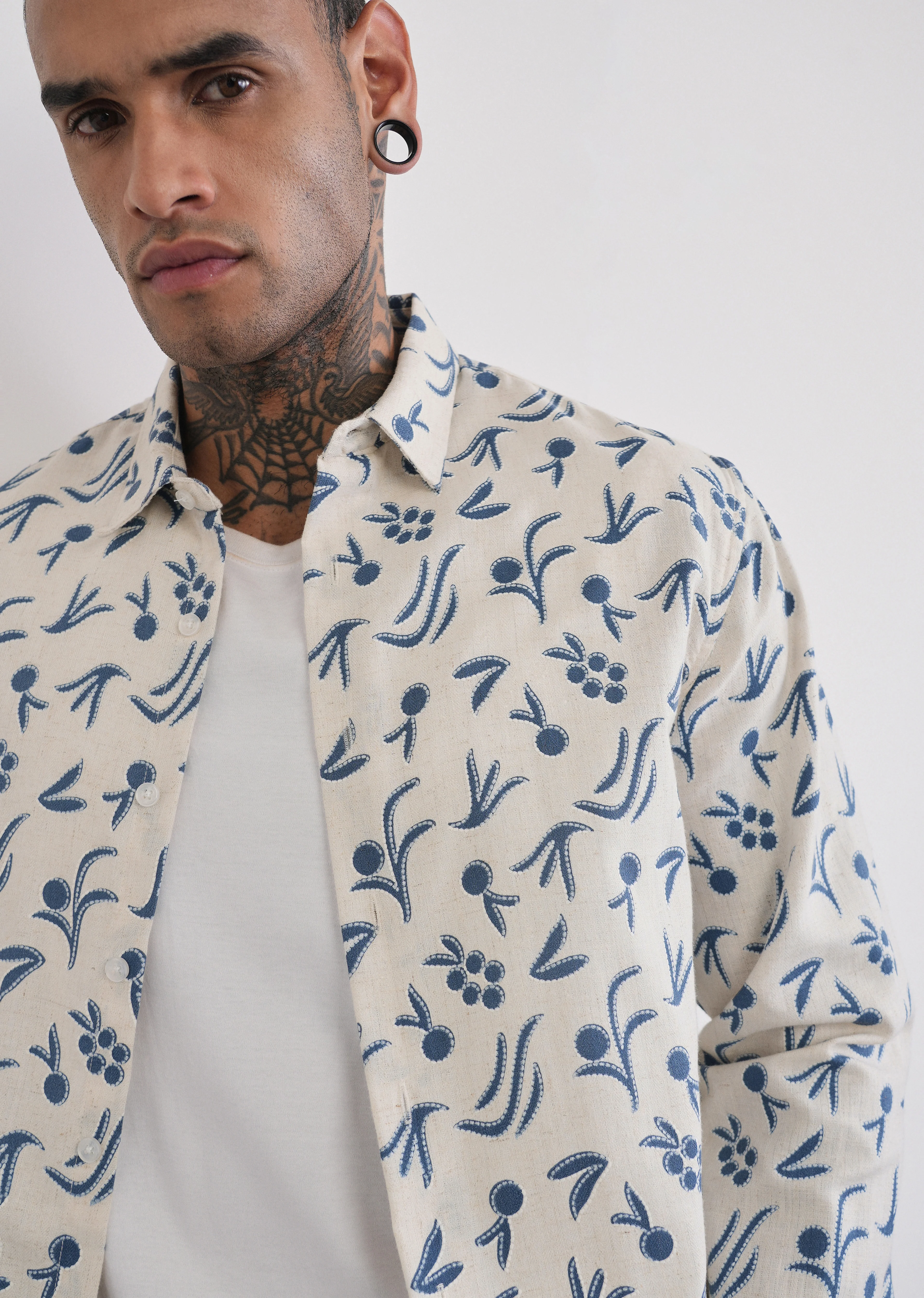 Blue Blended Linen Printed Shirt - Image 5