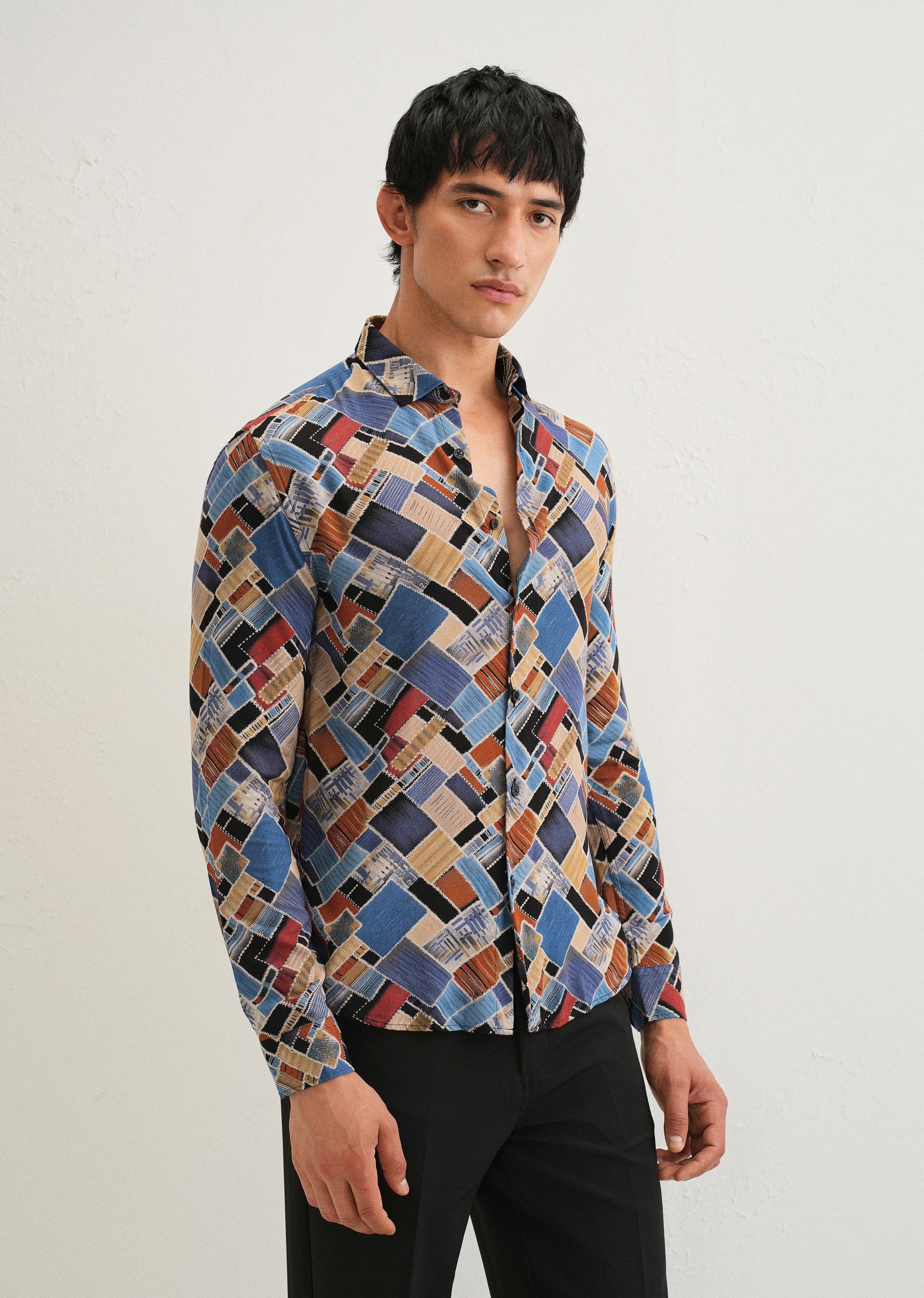 Blue Block Feather Shirt - Image 4