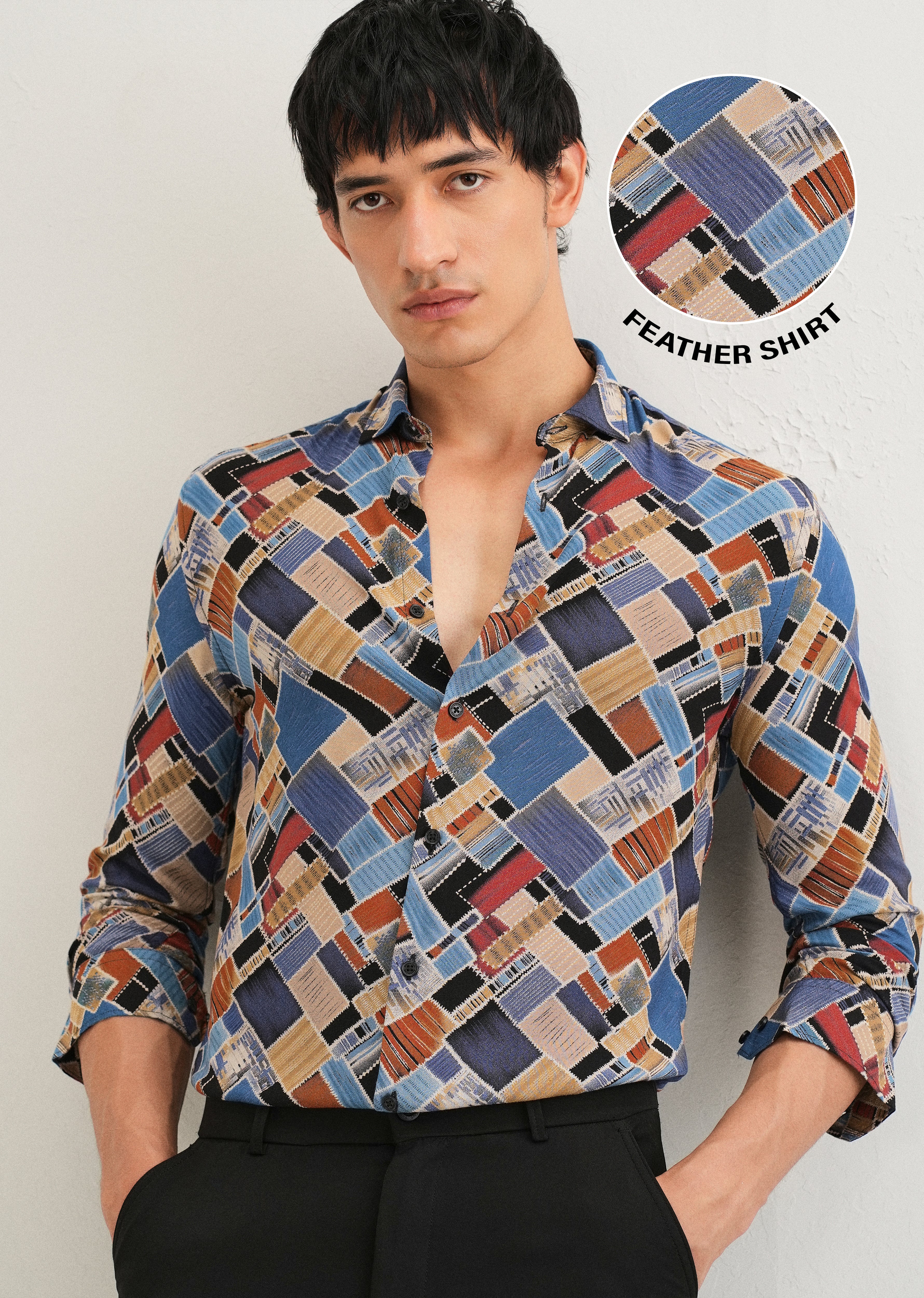 Blue Block Feather Shirt - Image 7