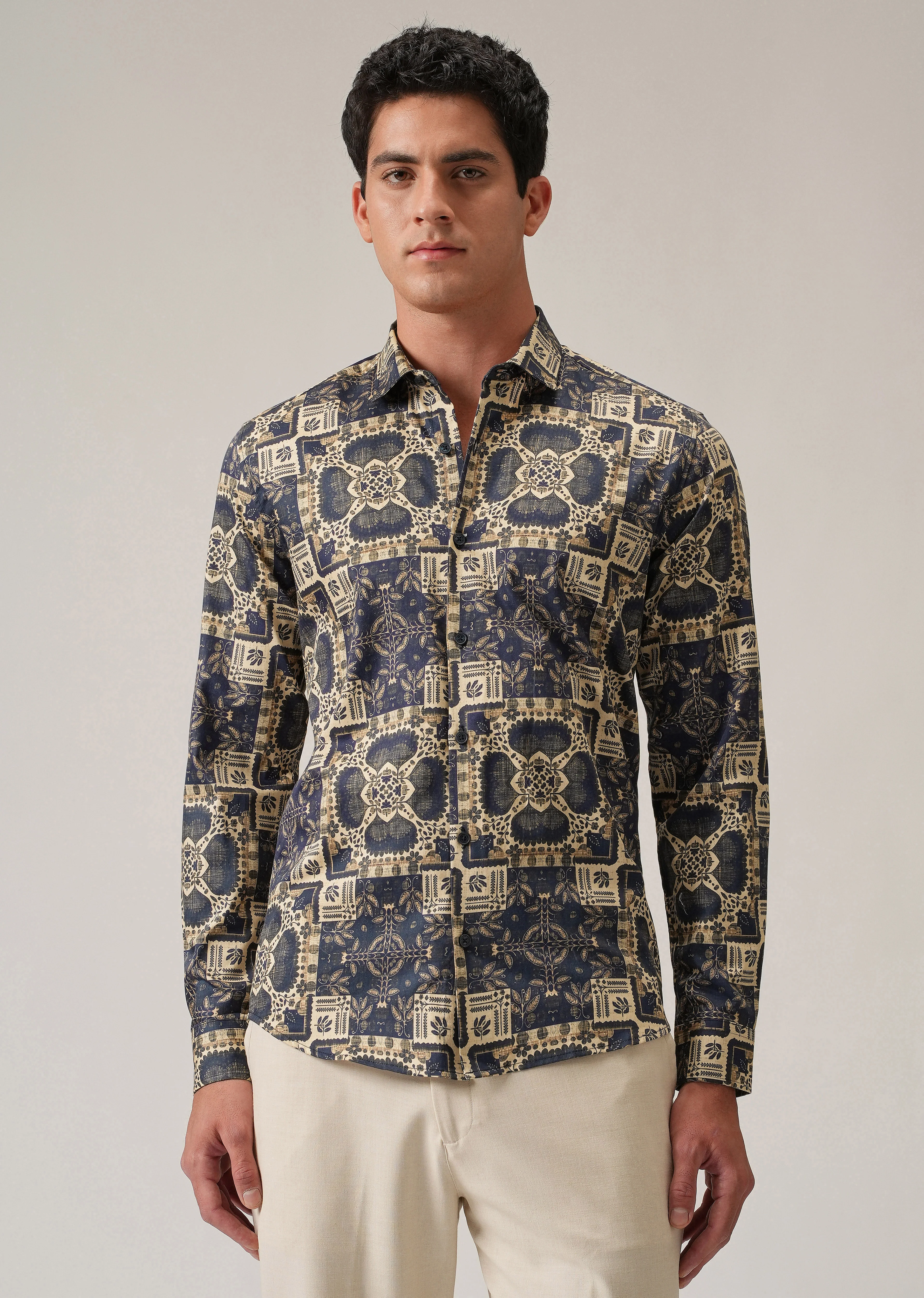 Blue Block Print Shirt - Image 3