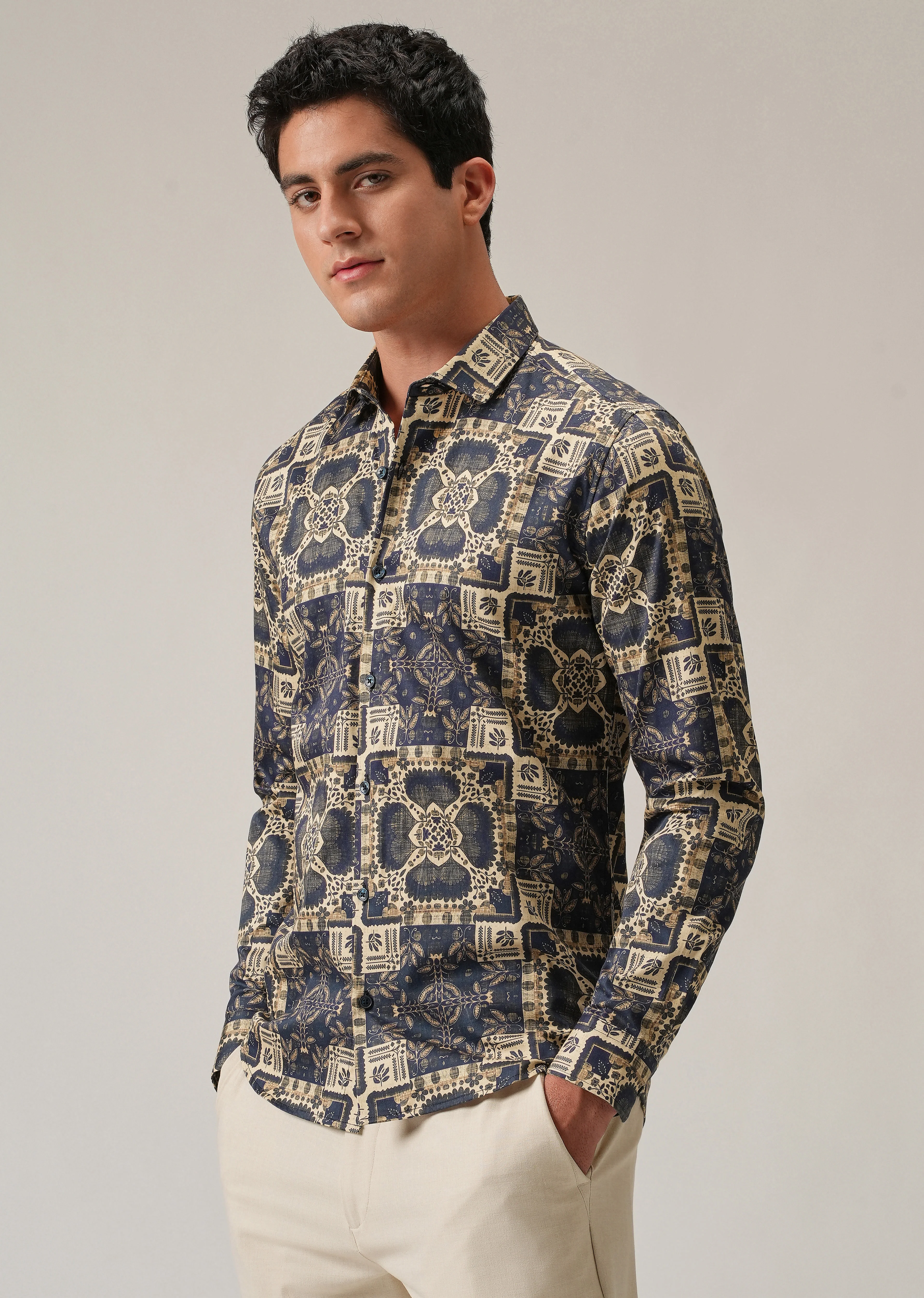 Blue Block Print Shirt - Image 4