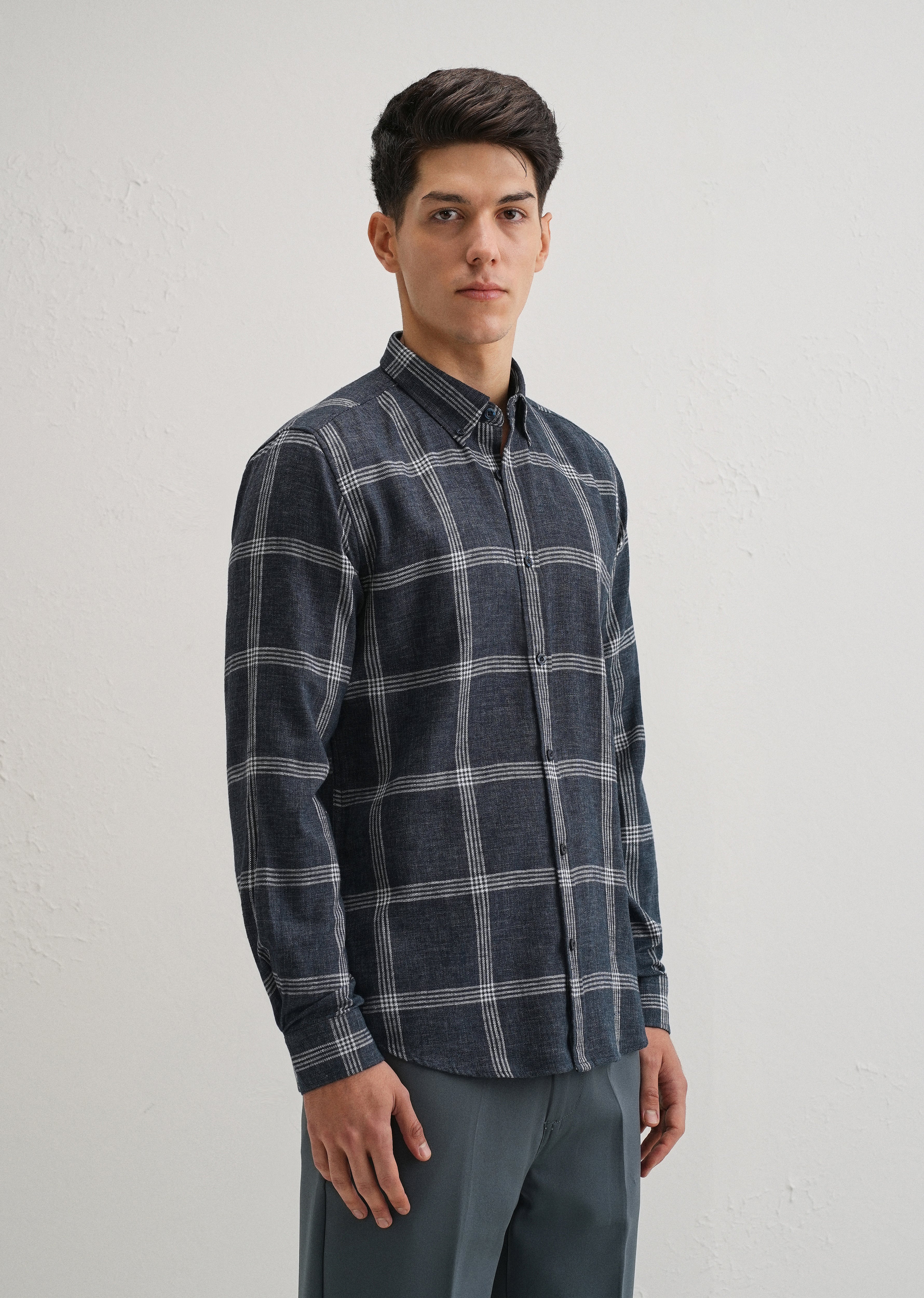 Melange Blue Boxed Check Shirt - Image 4