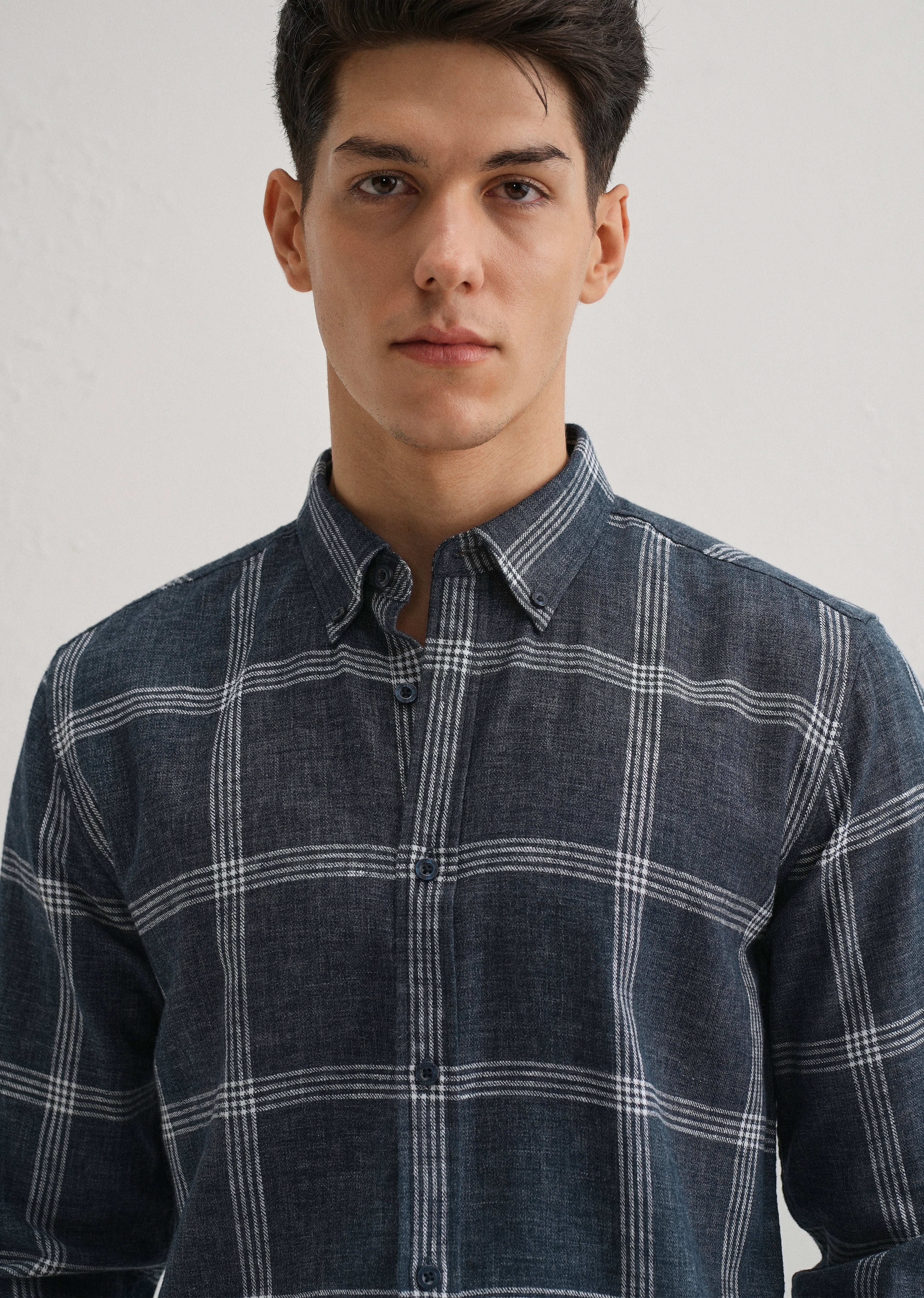 Melange Blue Boxed Check Shirt - Image 5