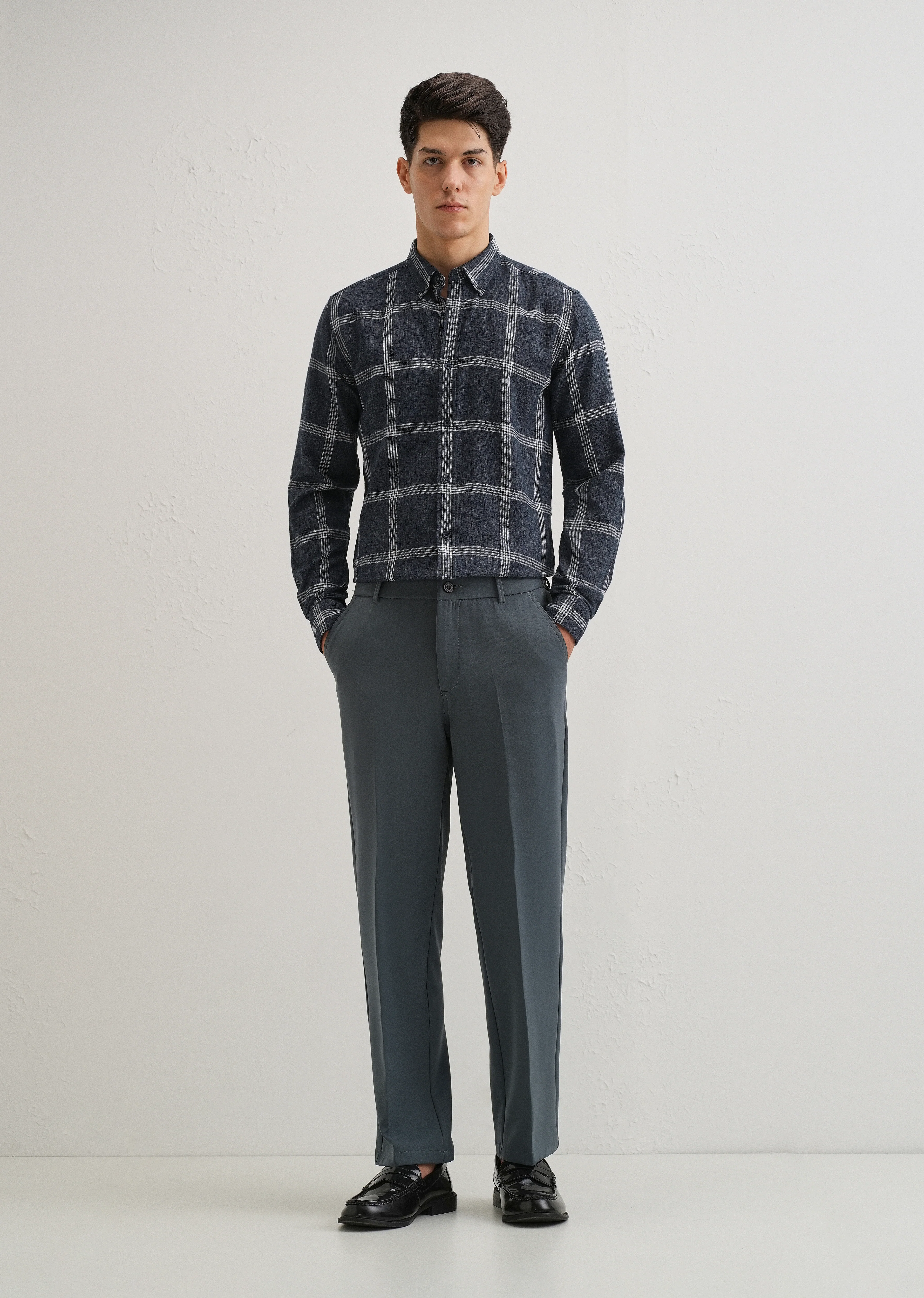 Melange Blue Boxed Check Shirt - Image 6