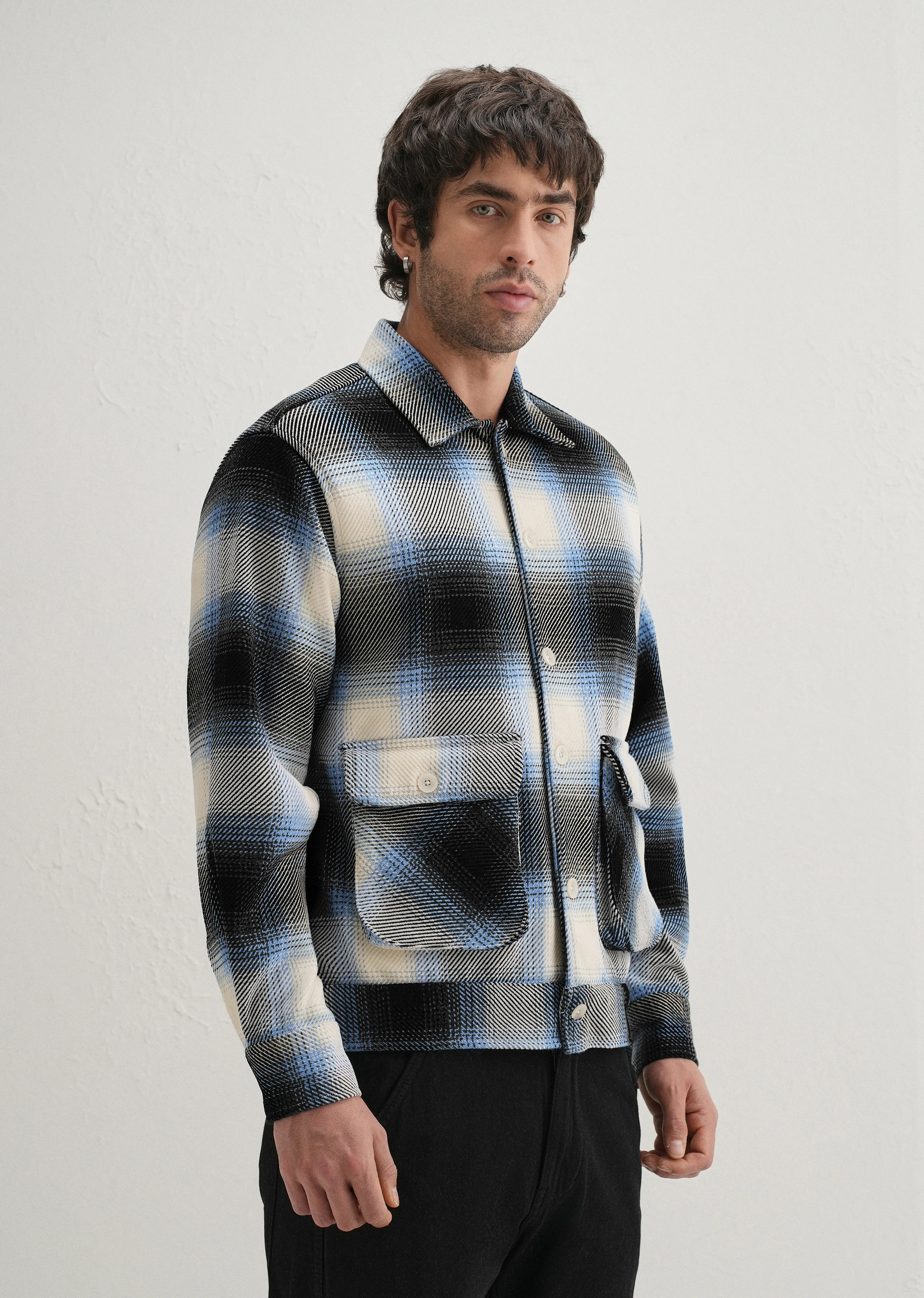 Blue Brushed Check Utility Shacket - Image 6