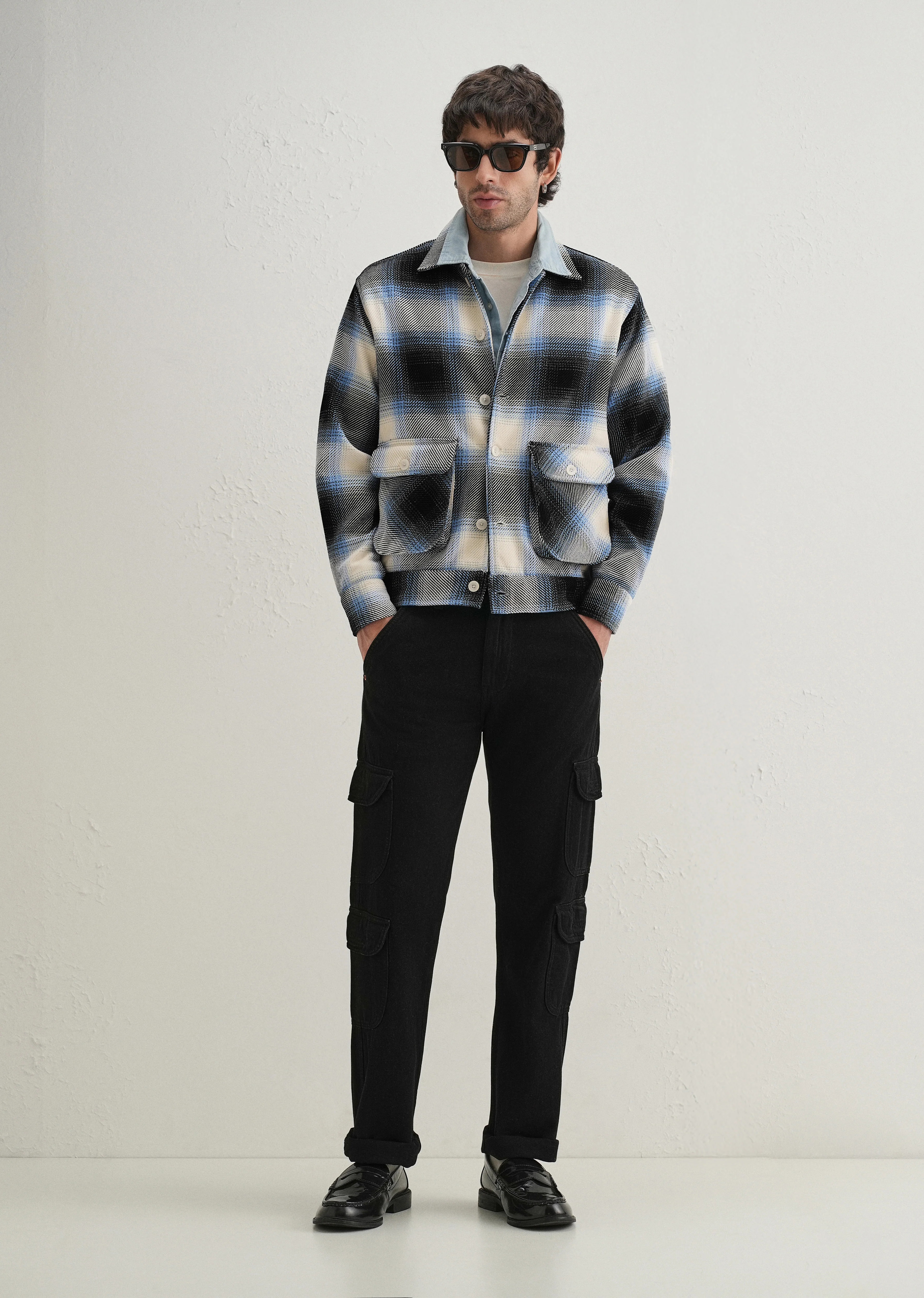 Blue Brushed Check Utility Shacket - Image 8