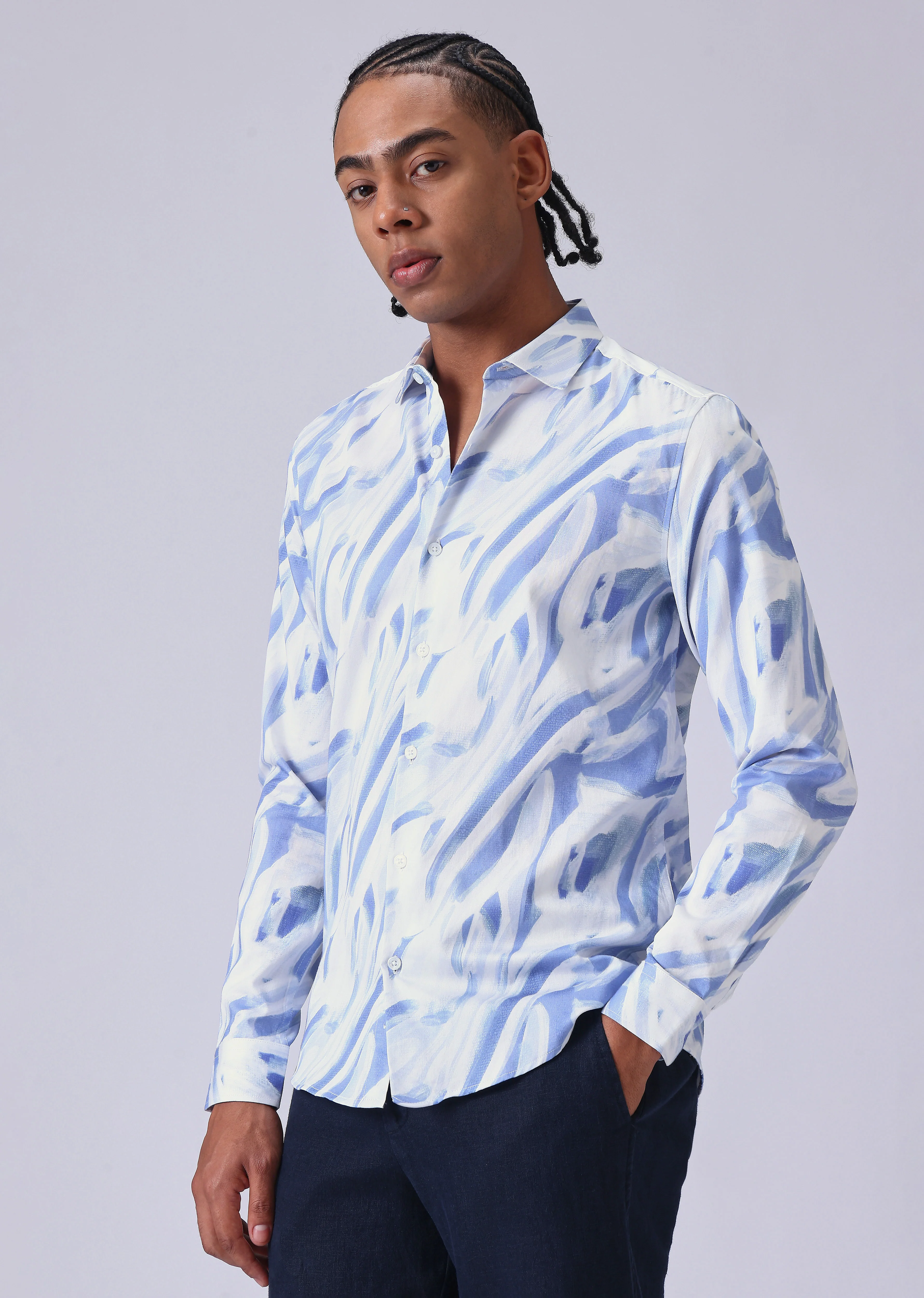 Blue Brushstroke Print Shirt - Image 4