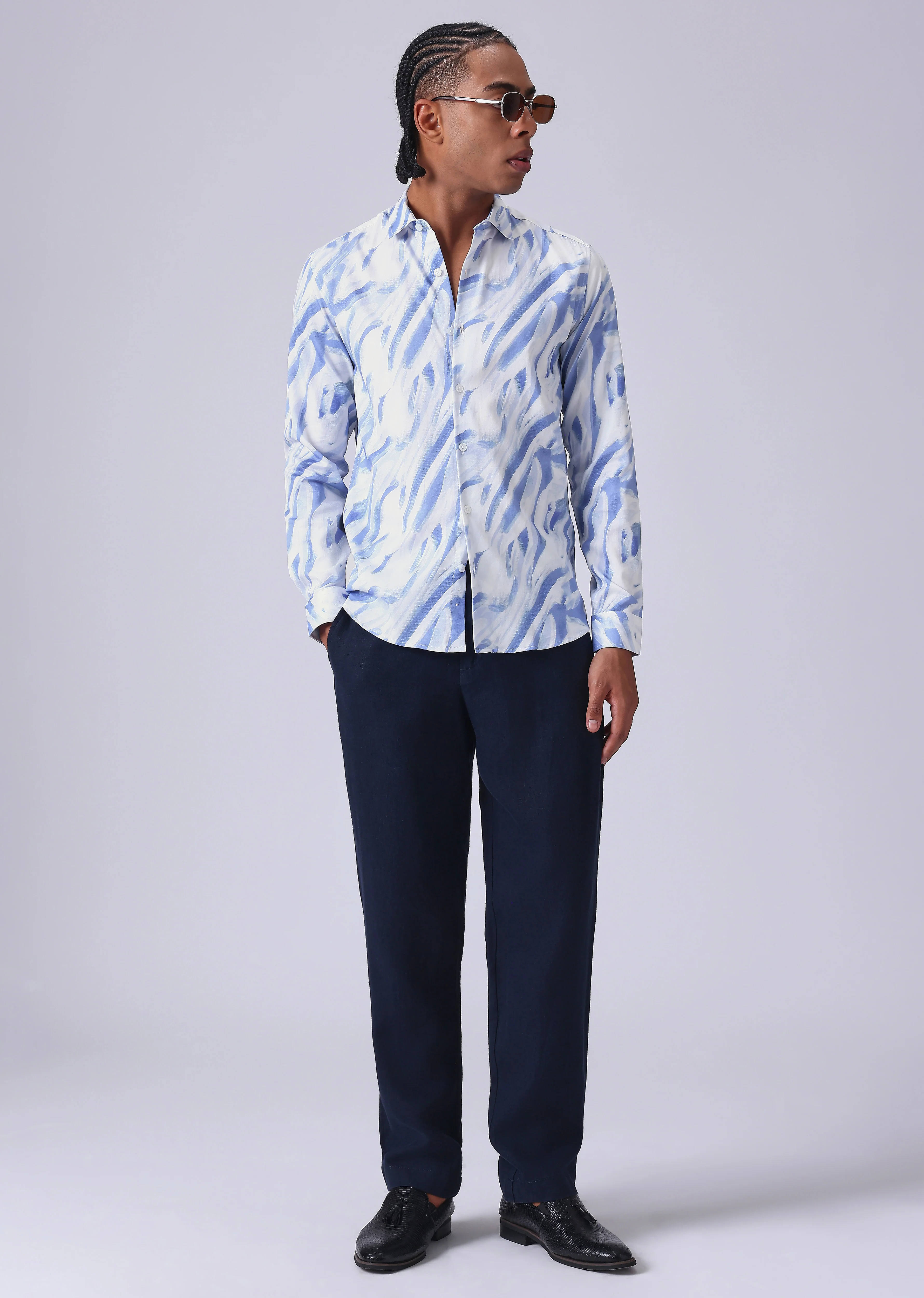 Blue Brushstroke Print Shirt - Image 6