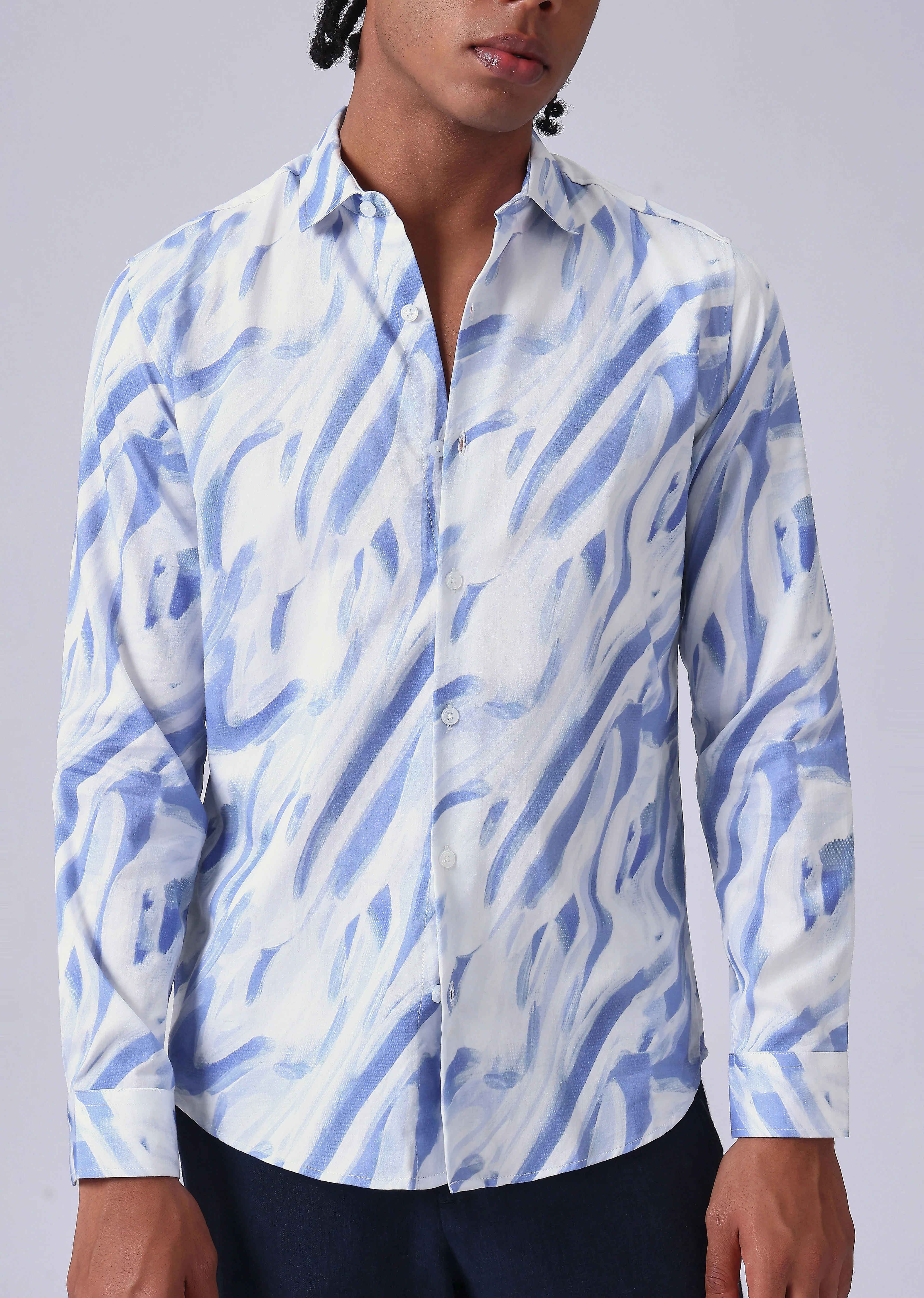 Blue Brushstroke Print Shirt - Image 7