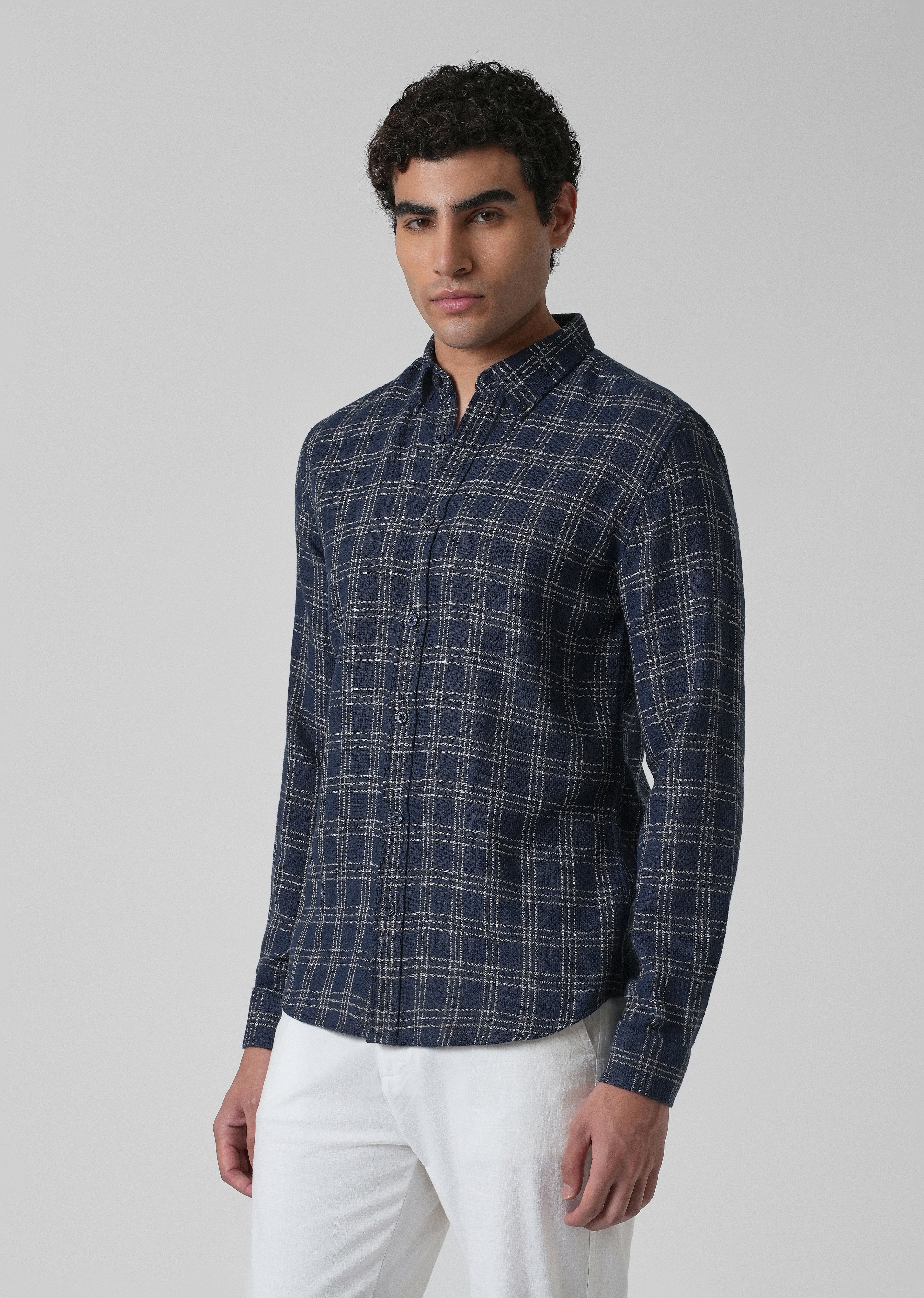 Melange Blue Cannon Check Shirt - Image 4