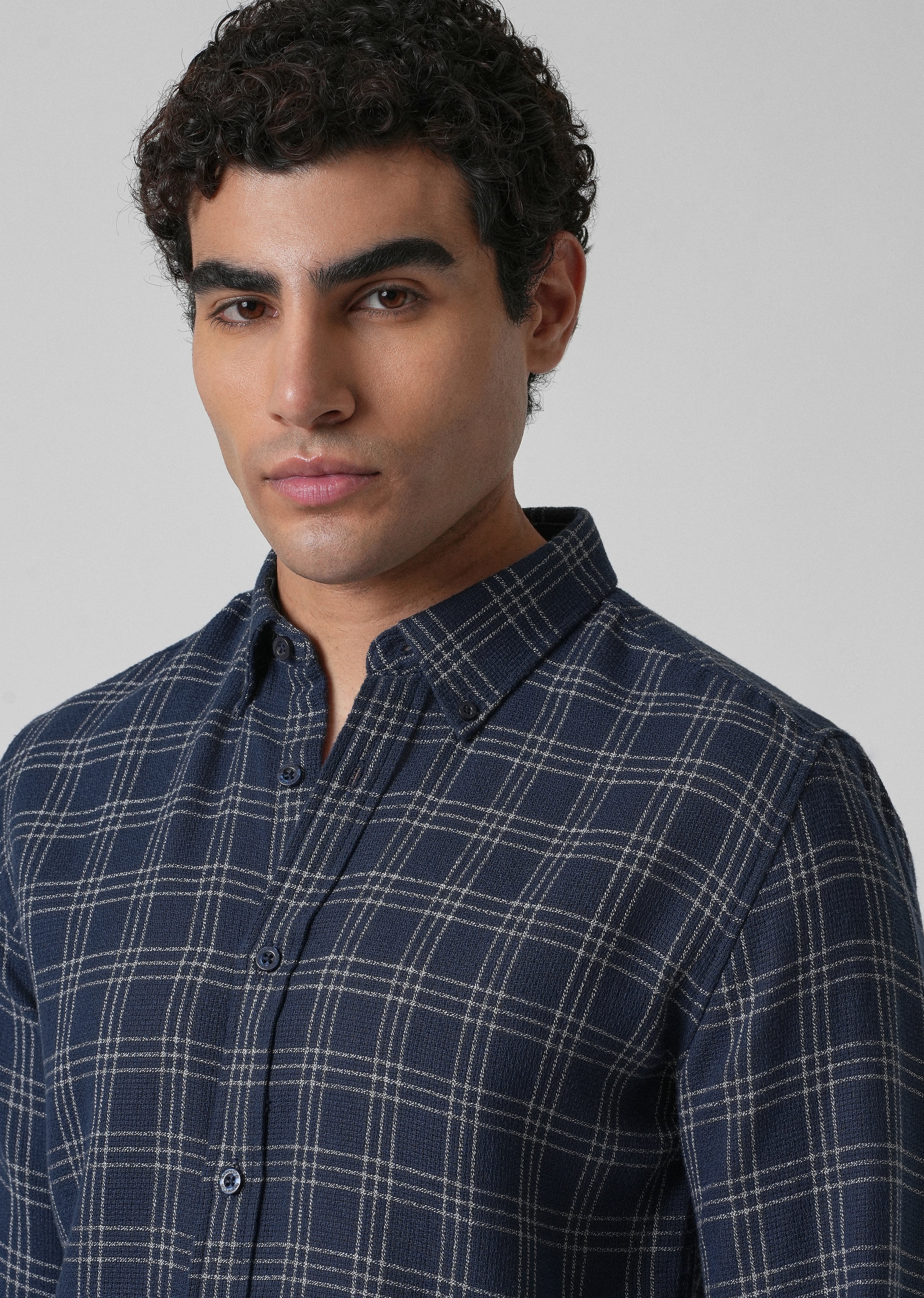 Melange Blue Cannon Check Shirt - Image 5