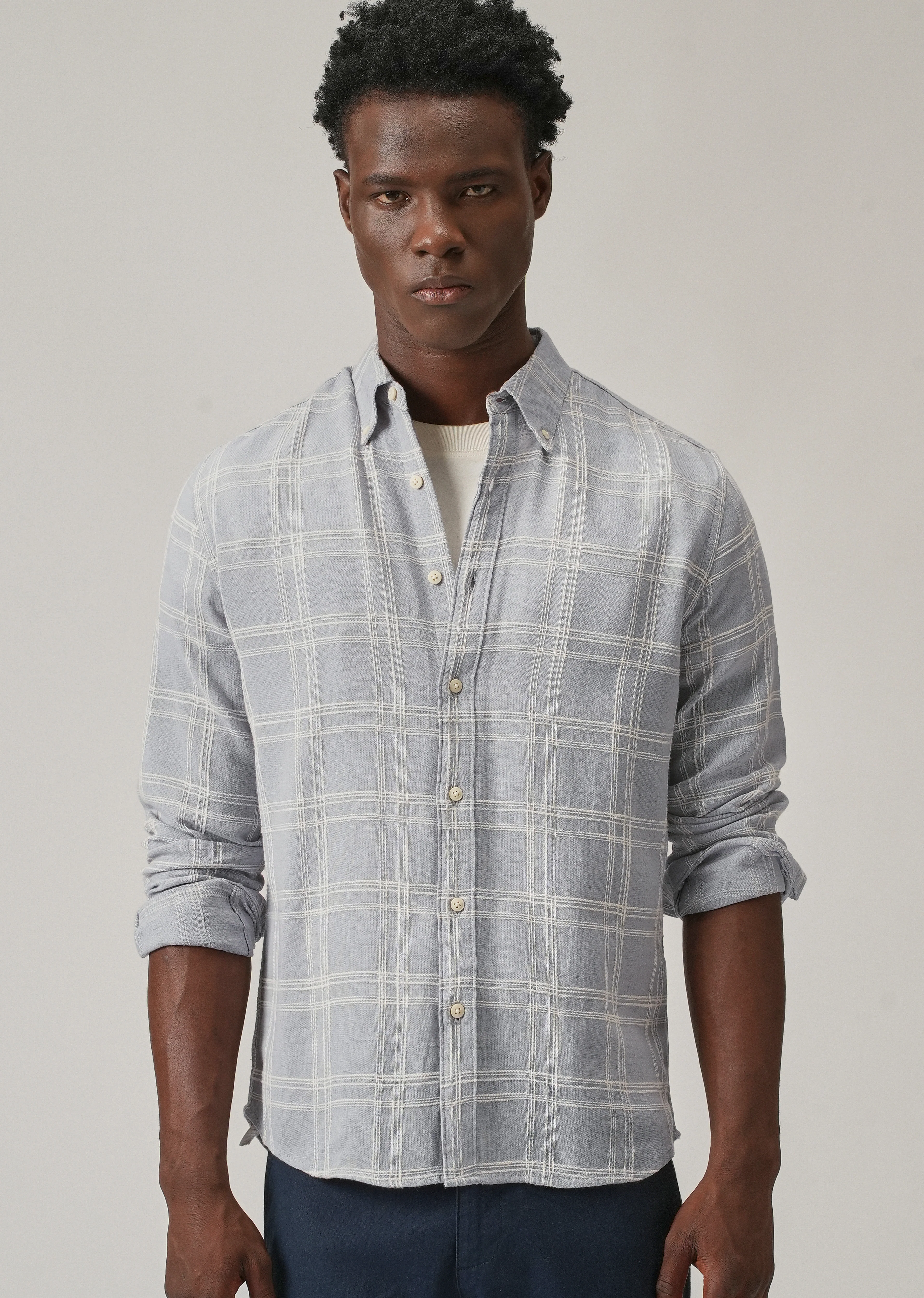 Blue Chenille Check Shirt - Image 7