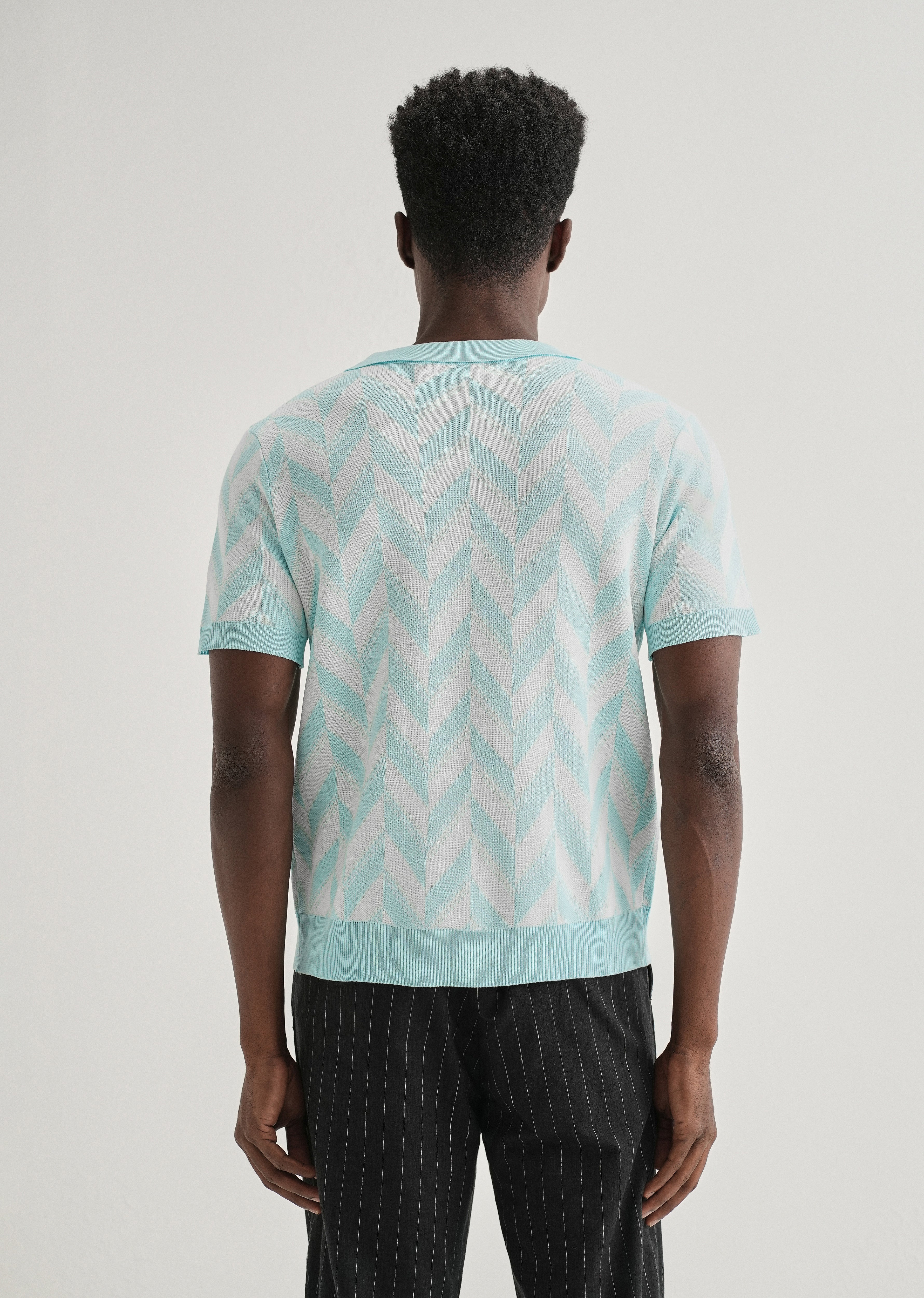 Blue Chevron Knitted Polo T-shirt - Image 2