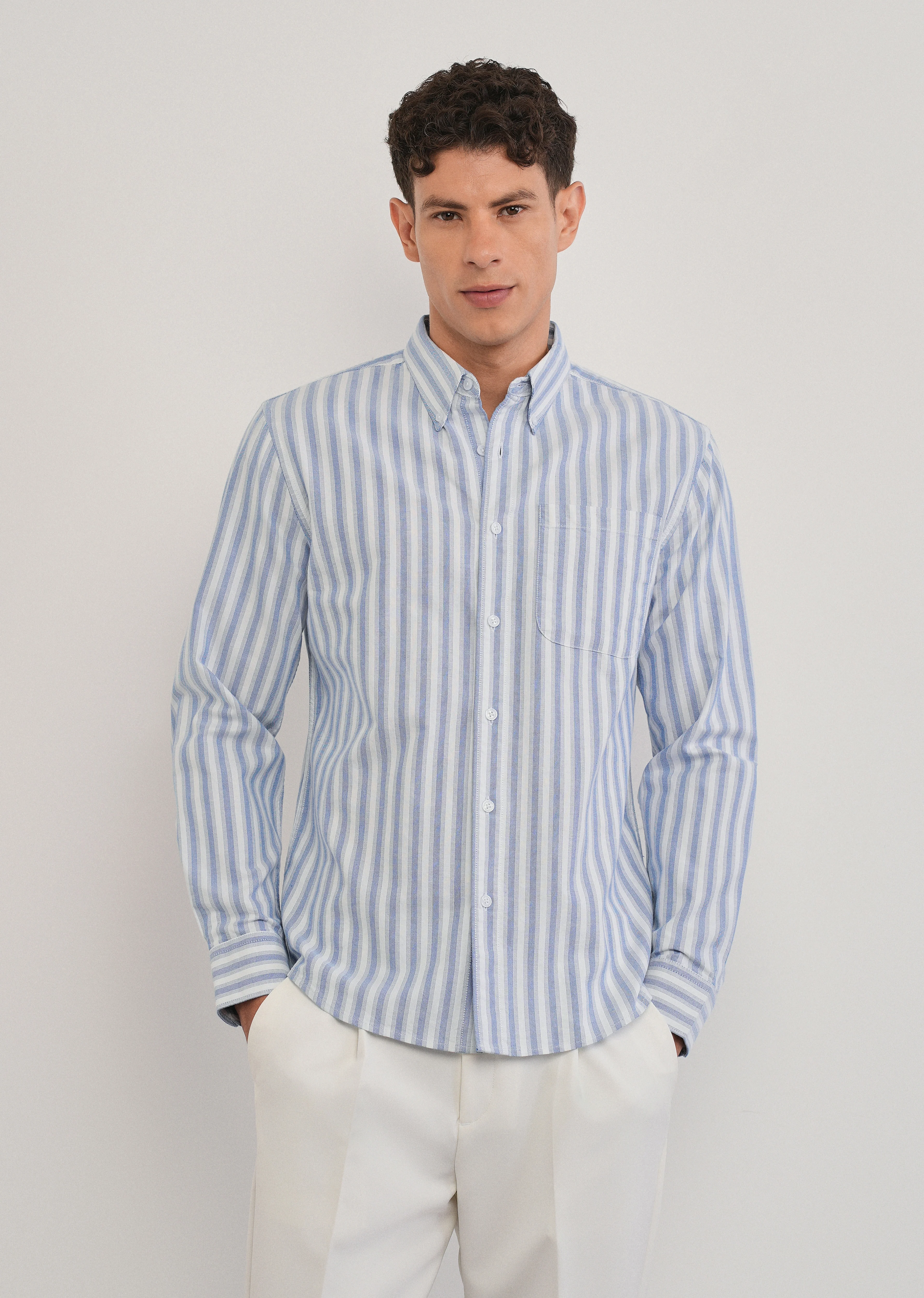 Blue Classic Cotton Stripe Shirt - Image 4