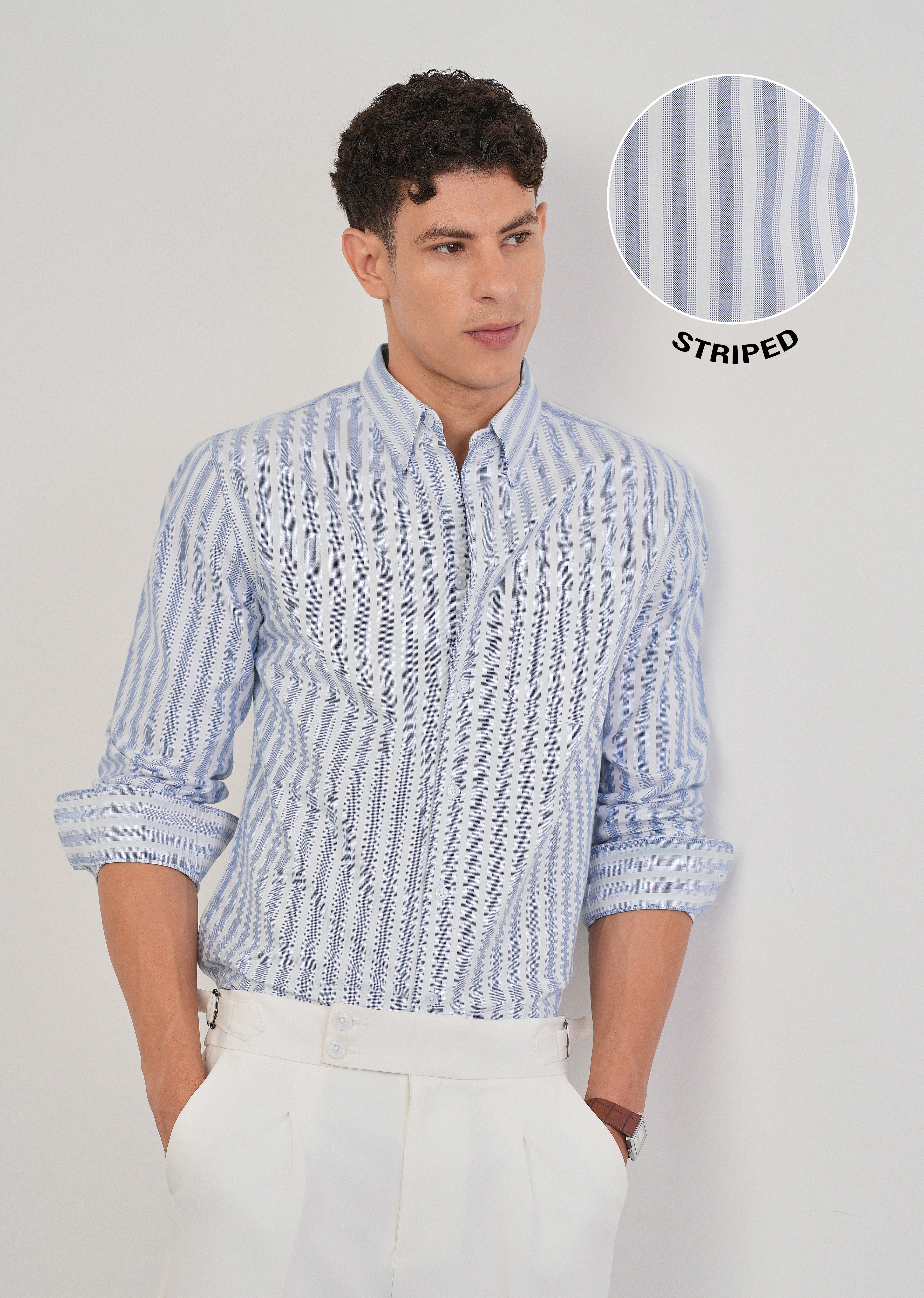 Blue Classic Cotton Stripe Shirt - Image 7