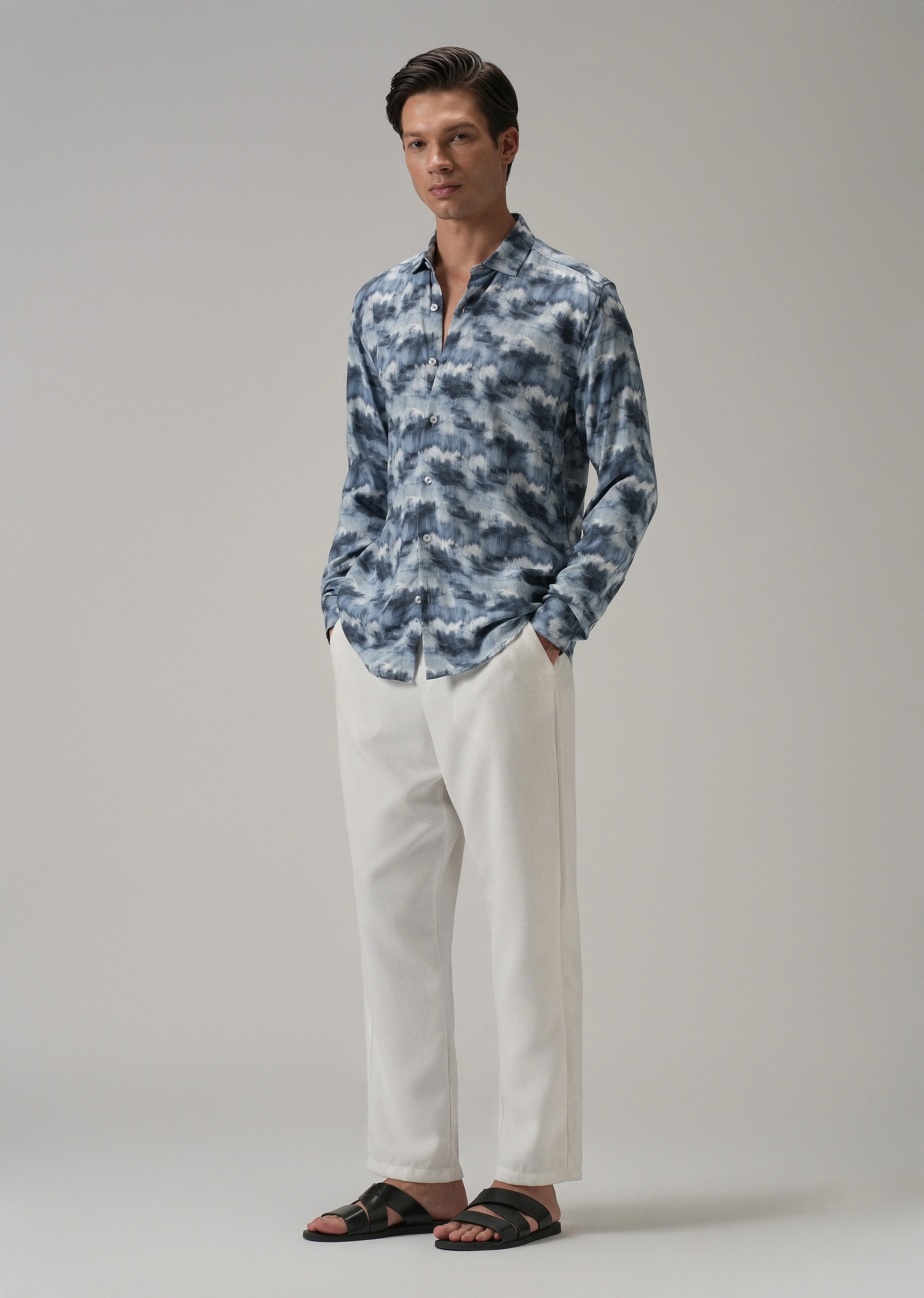 Blue Cloud Wash Printed Shirt - Image 6