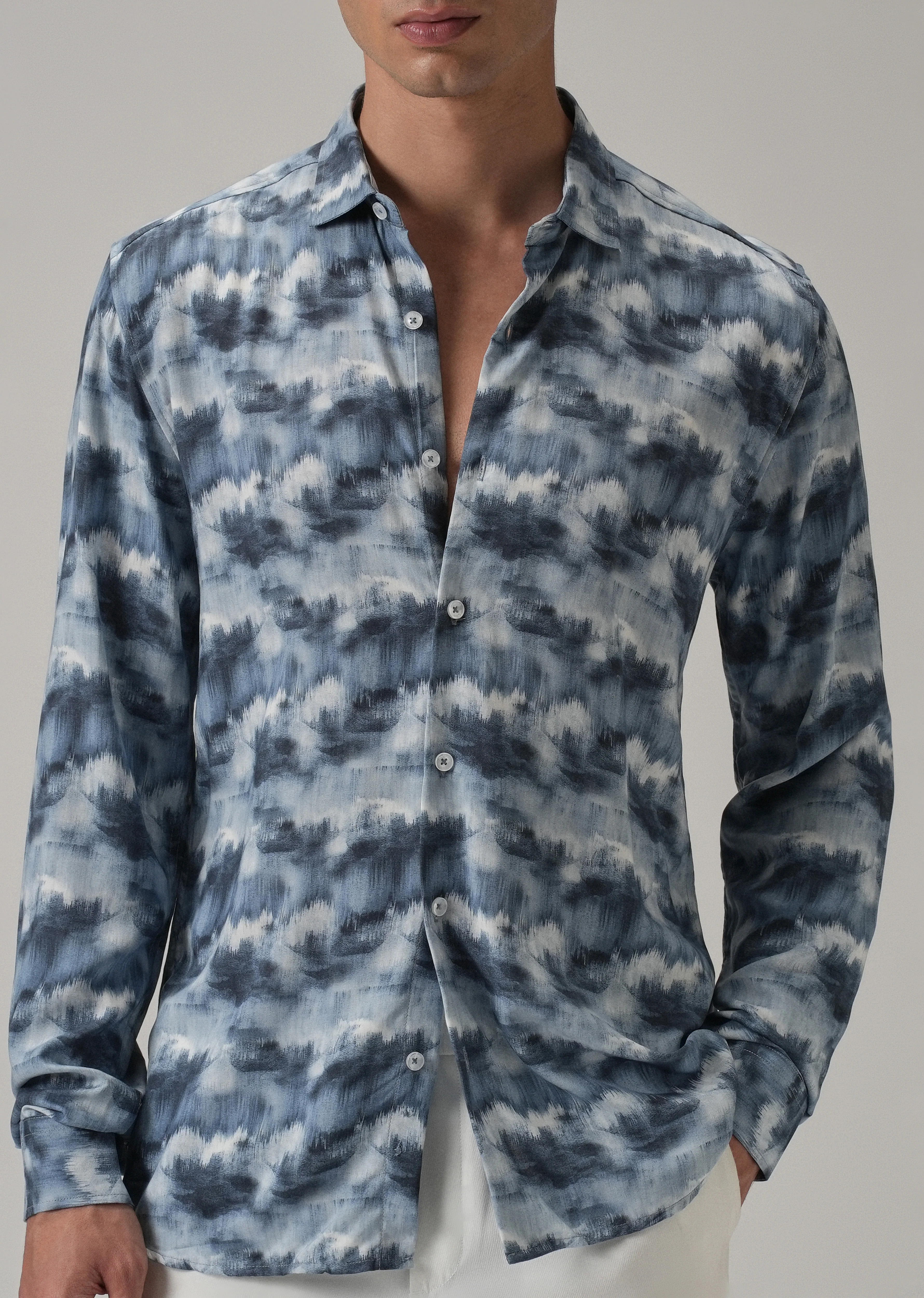 Blue Cloud Wash Printed Shirt - Image 7