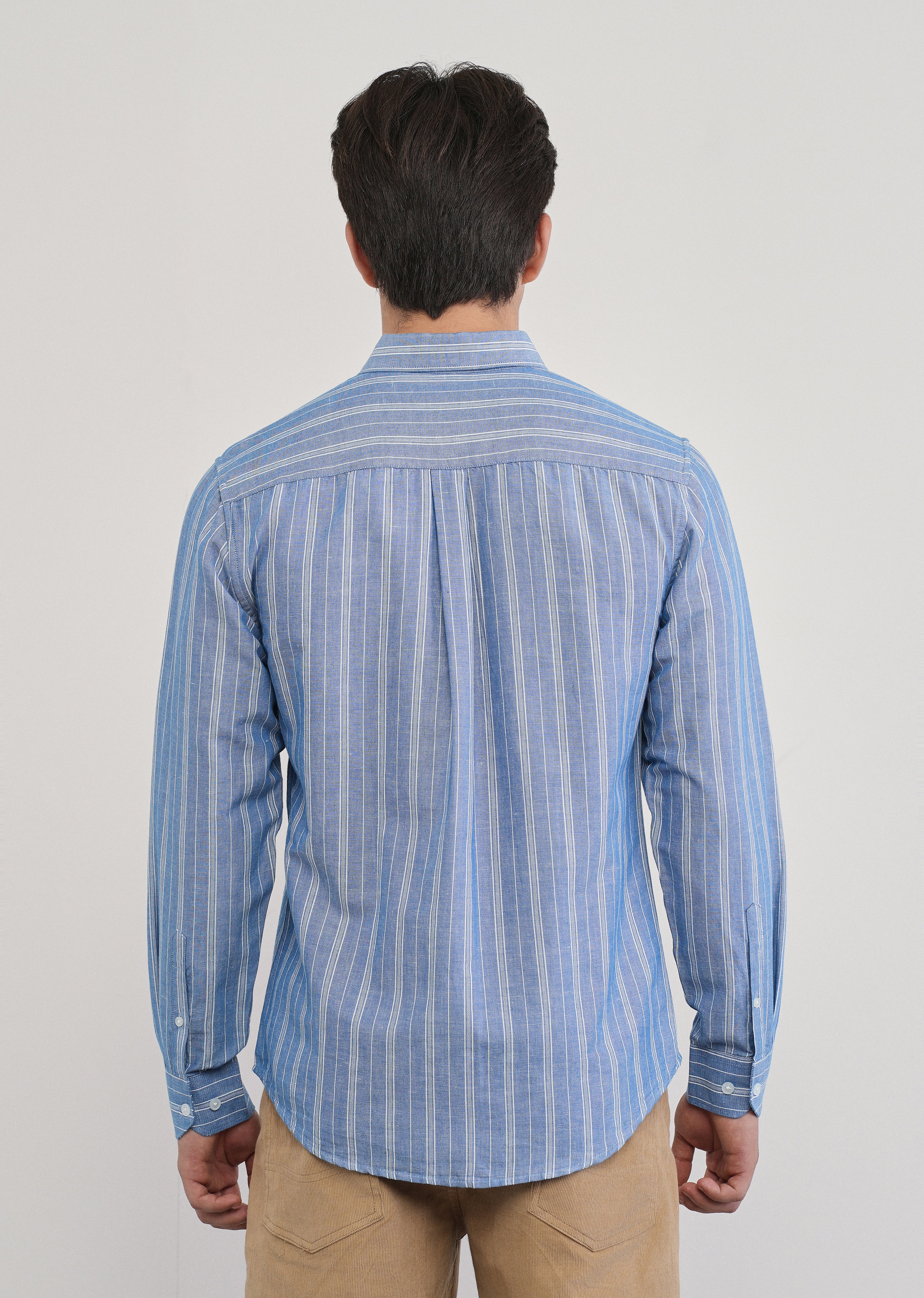 Blue Cotton Linen Stripe Shirt - Image 2