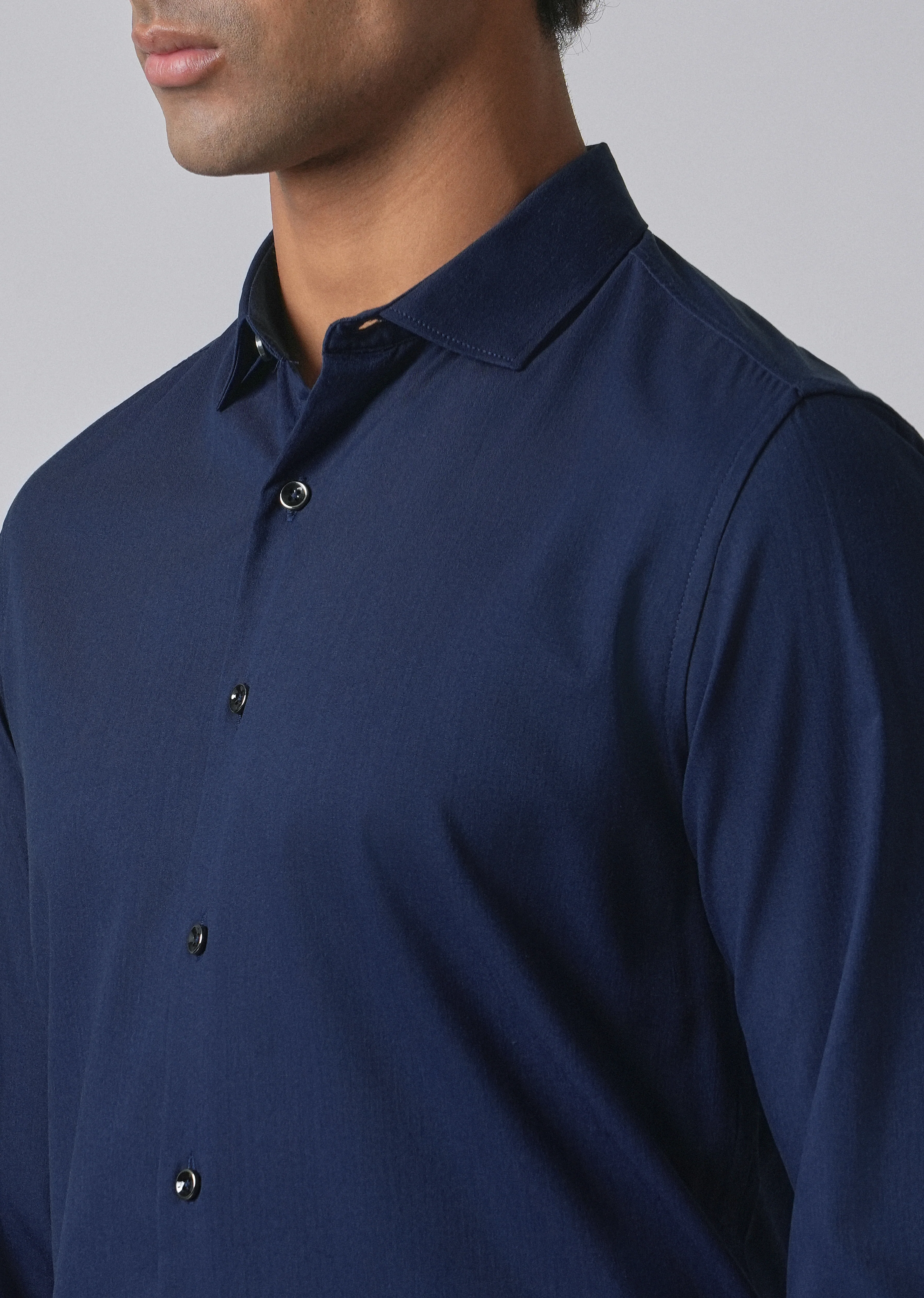 Blue Cotton Stretch Plain Shirt - Image 5