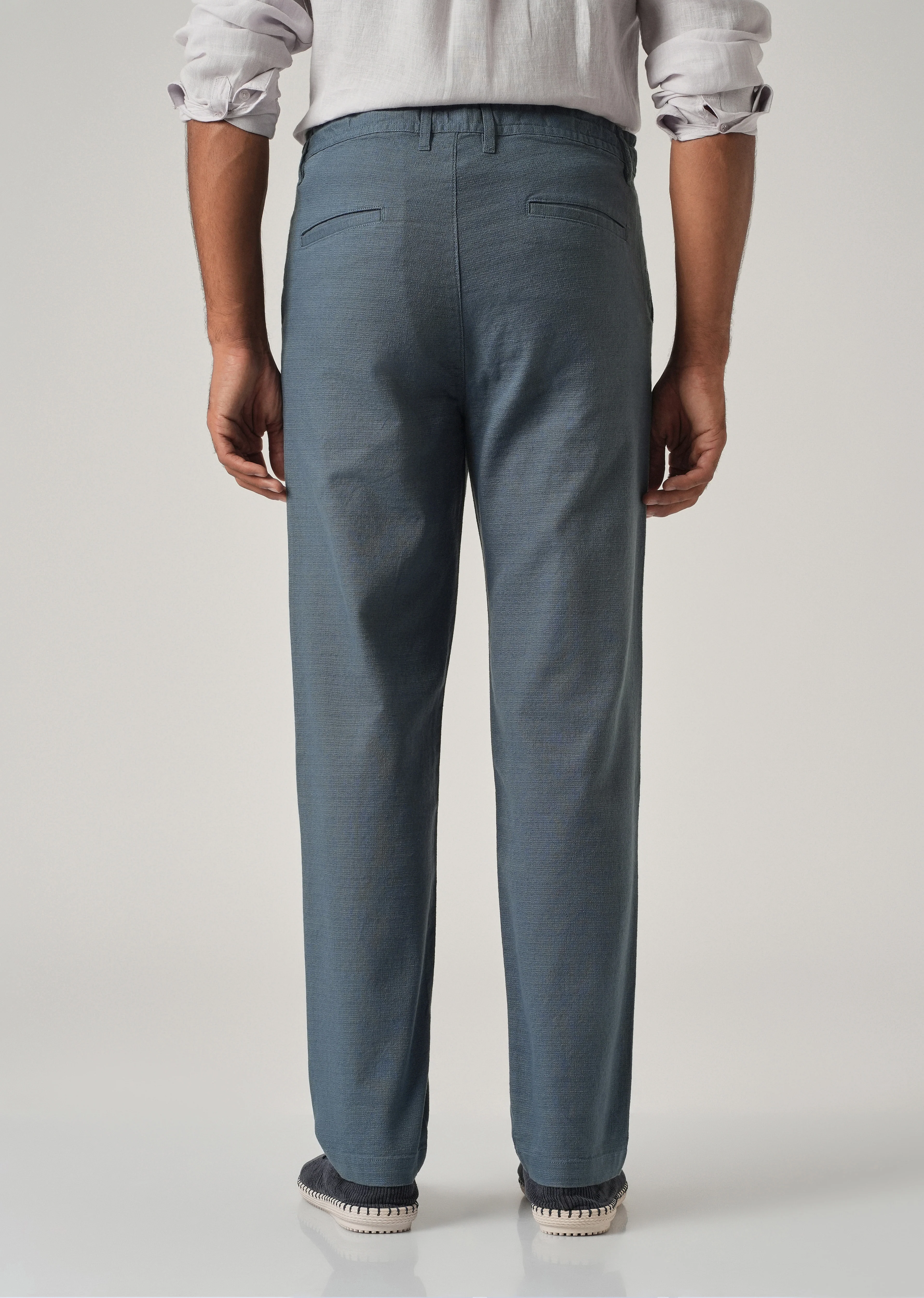 Blue Linen-Look Cotton Trousers - Image 2