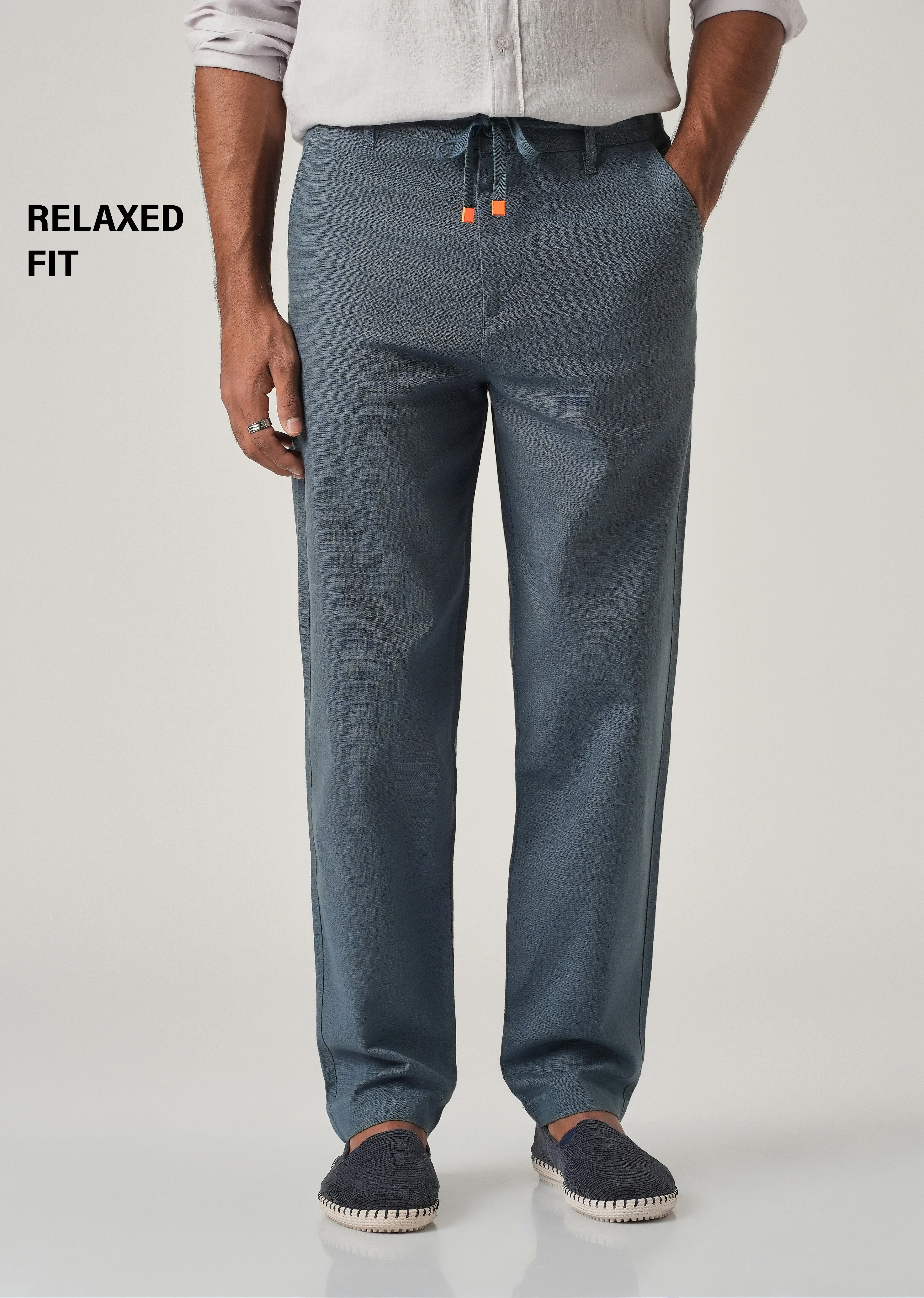 Blue Linen-Look Cotton Trousers - Image 6