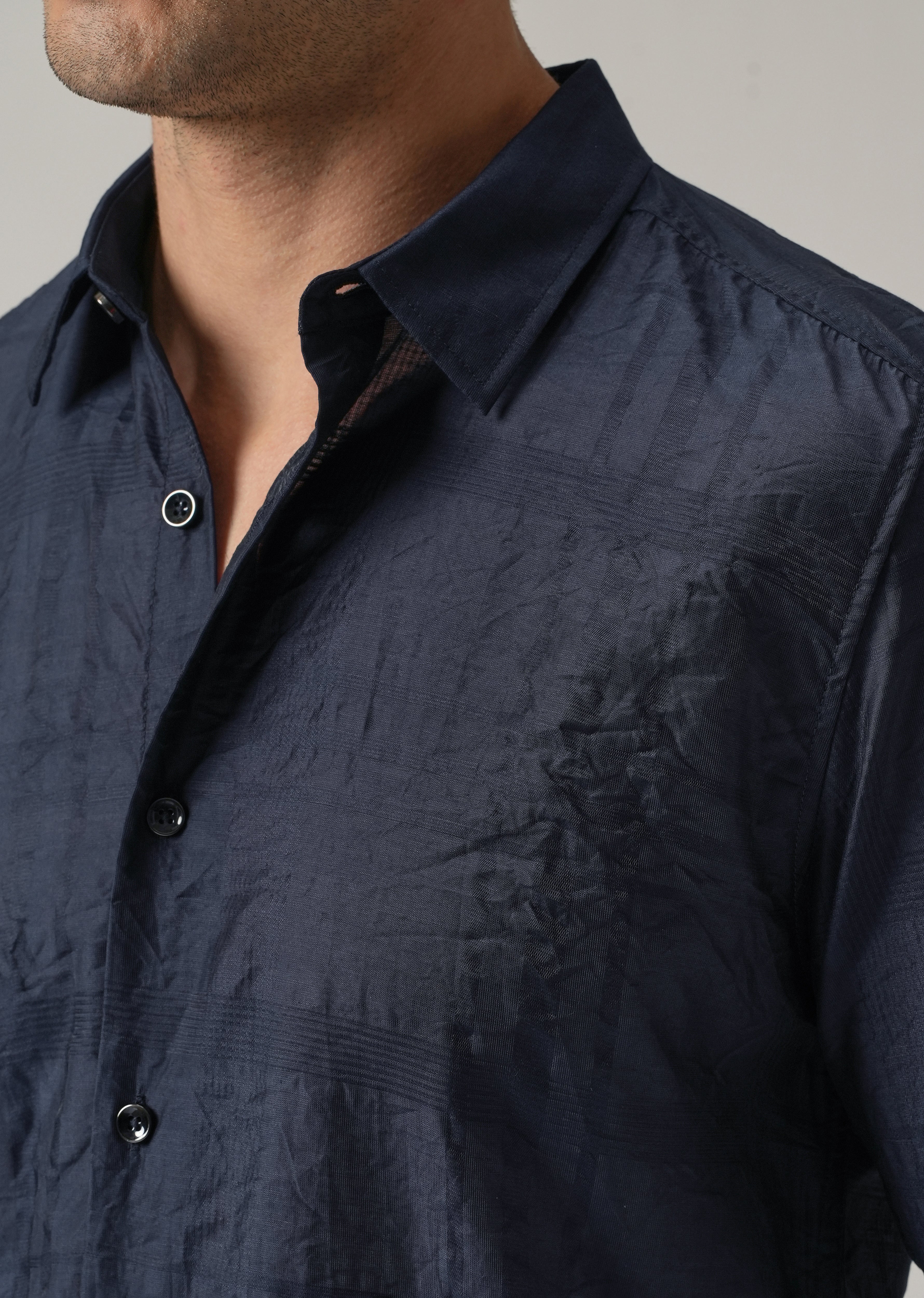 Blue Crinkled Self Stripe Shirt - Image 5