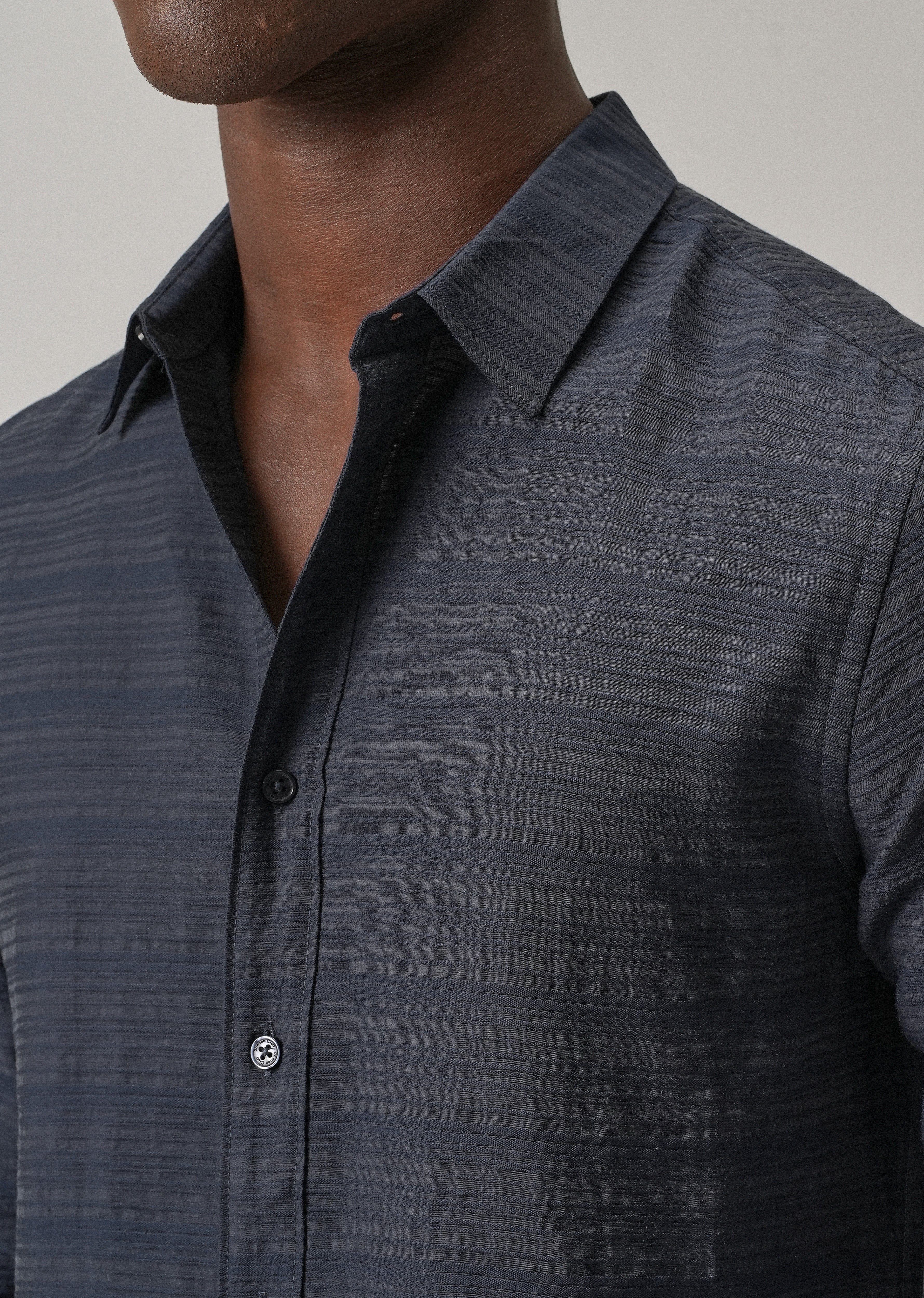 Blue Crushed Self Stripe Shirt - Image 5
